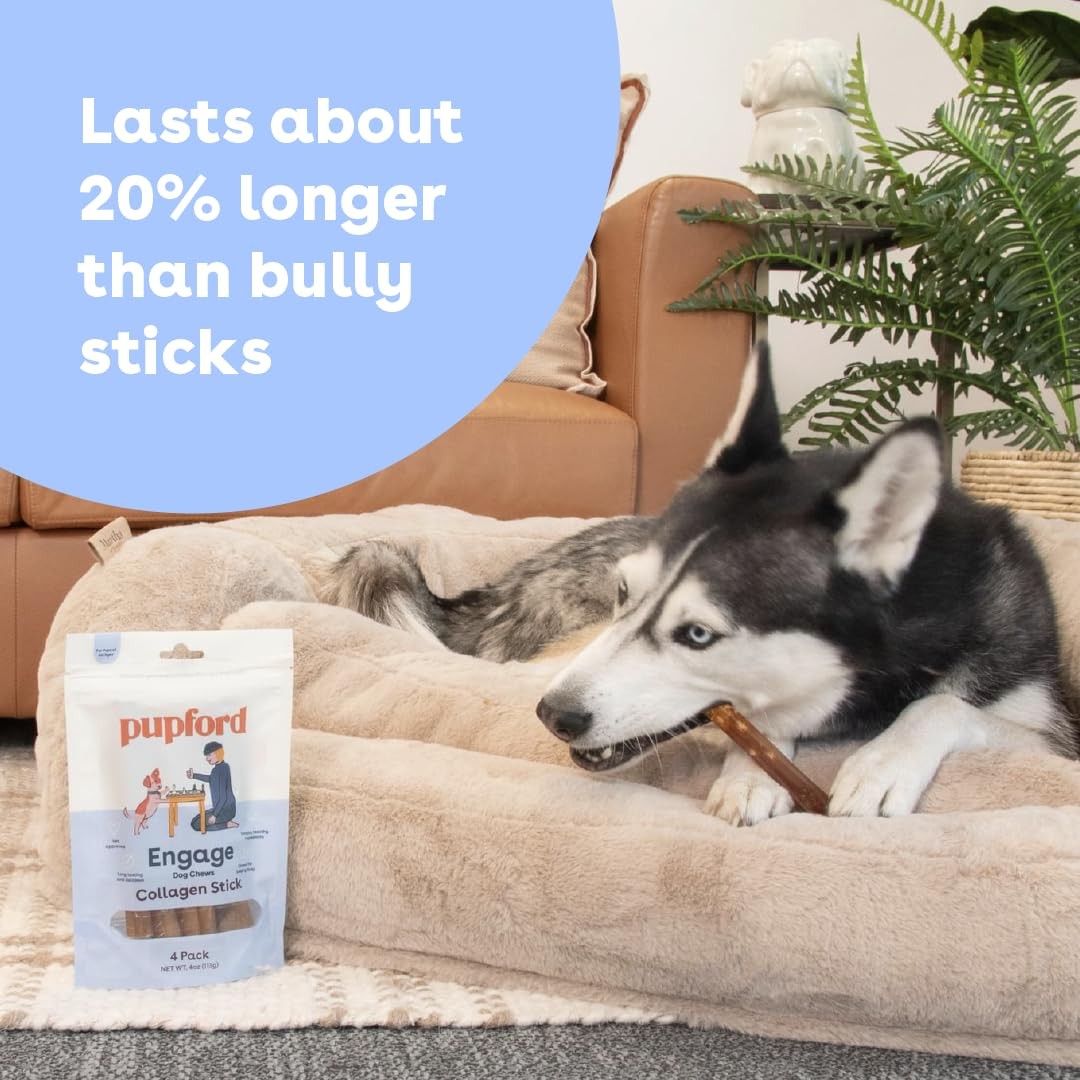 Pupford Collagen Stick Chews for dogs and puppies, natural and healthy bully sticks in a bundle on a white background.