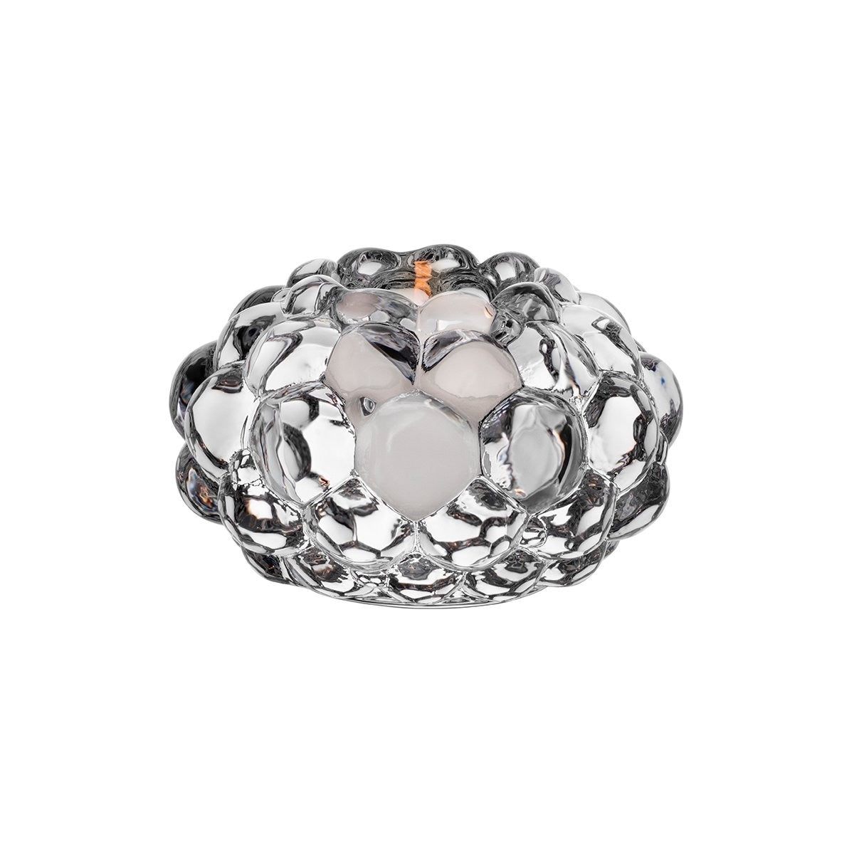 Orrefors Raspberry Votive with clear glass and textured raspberry design, ideal for candle or decorative use