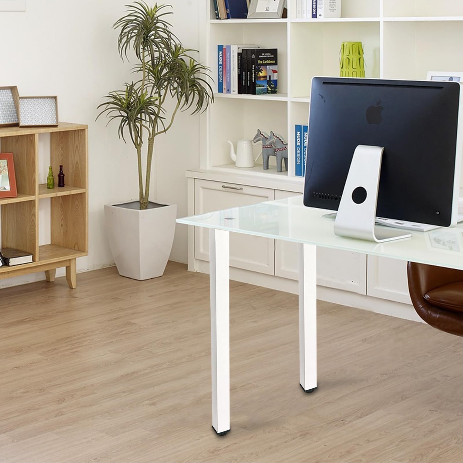QLLY 28-inch adjustable metal desk legs with square design, ideal for office tables and furniture, shown in the image.
