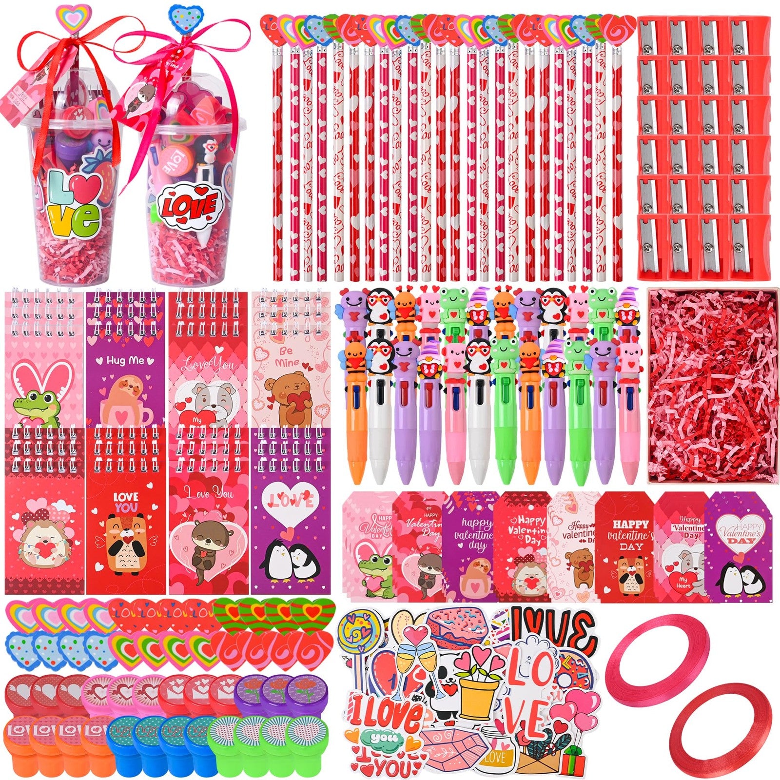 LiYiQ 247-piece Valentine's classroom gift set with small presents and cards for Valentine's Day celebrations.