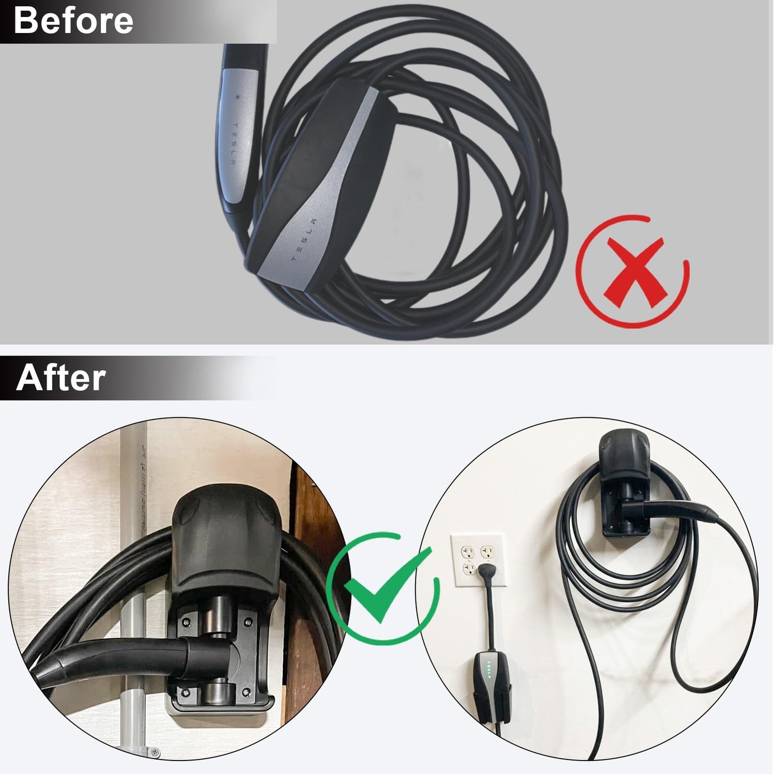 westsaim Tesla Charger Holder Wall Mount with swivel for organizing Tesla charging cables, wall-mounted and adjustable.
