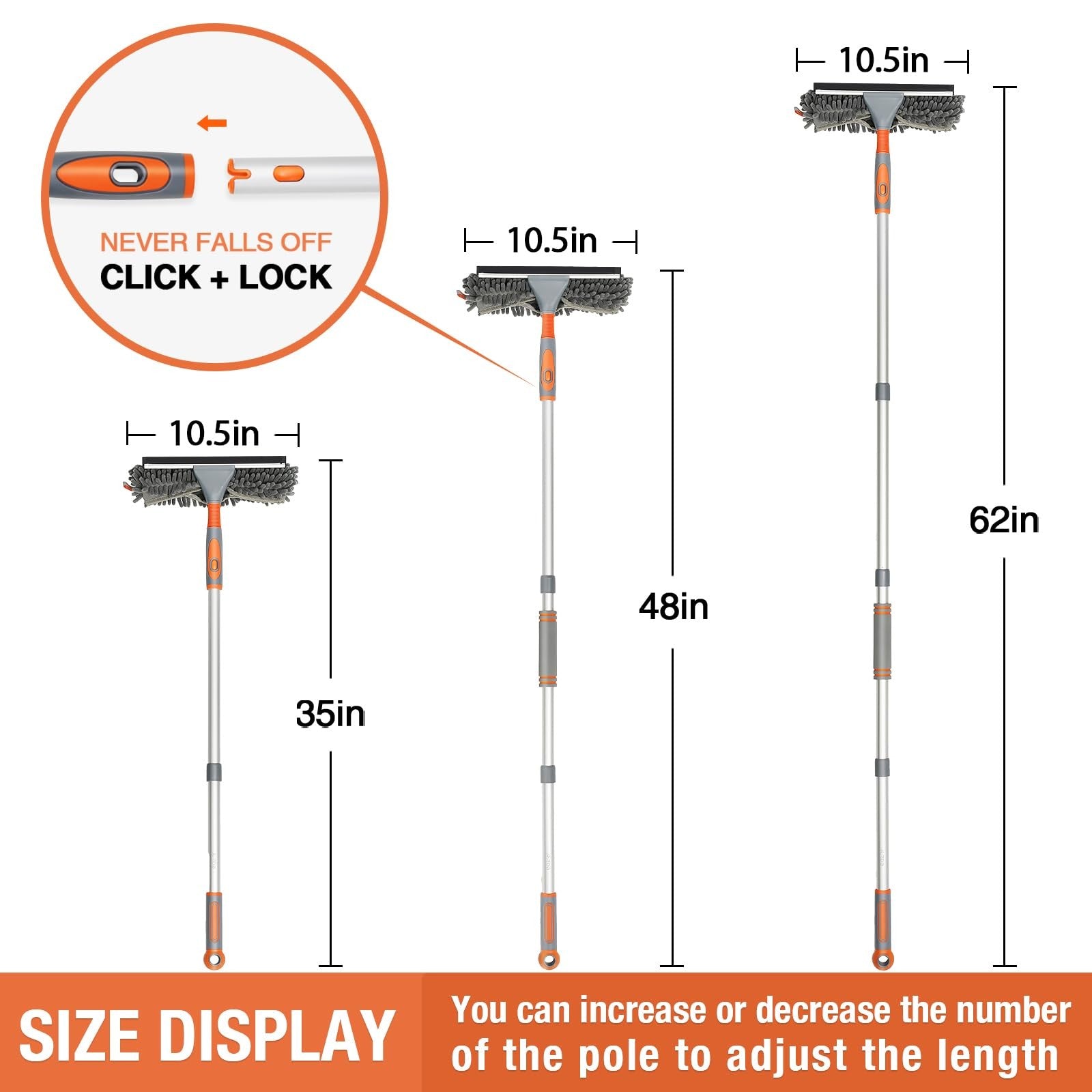 Eazer 2-in-1 window squeegee cleaner tool with 62-inch extension pole for streak-free window cleaning.