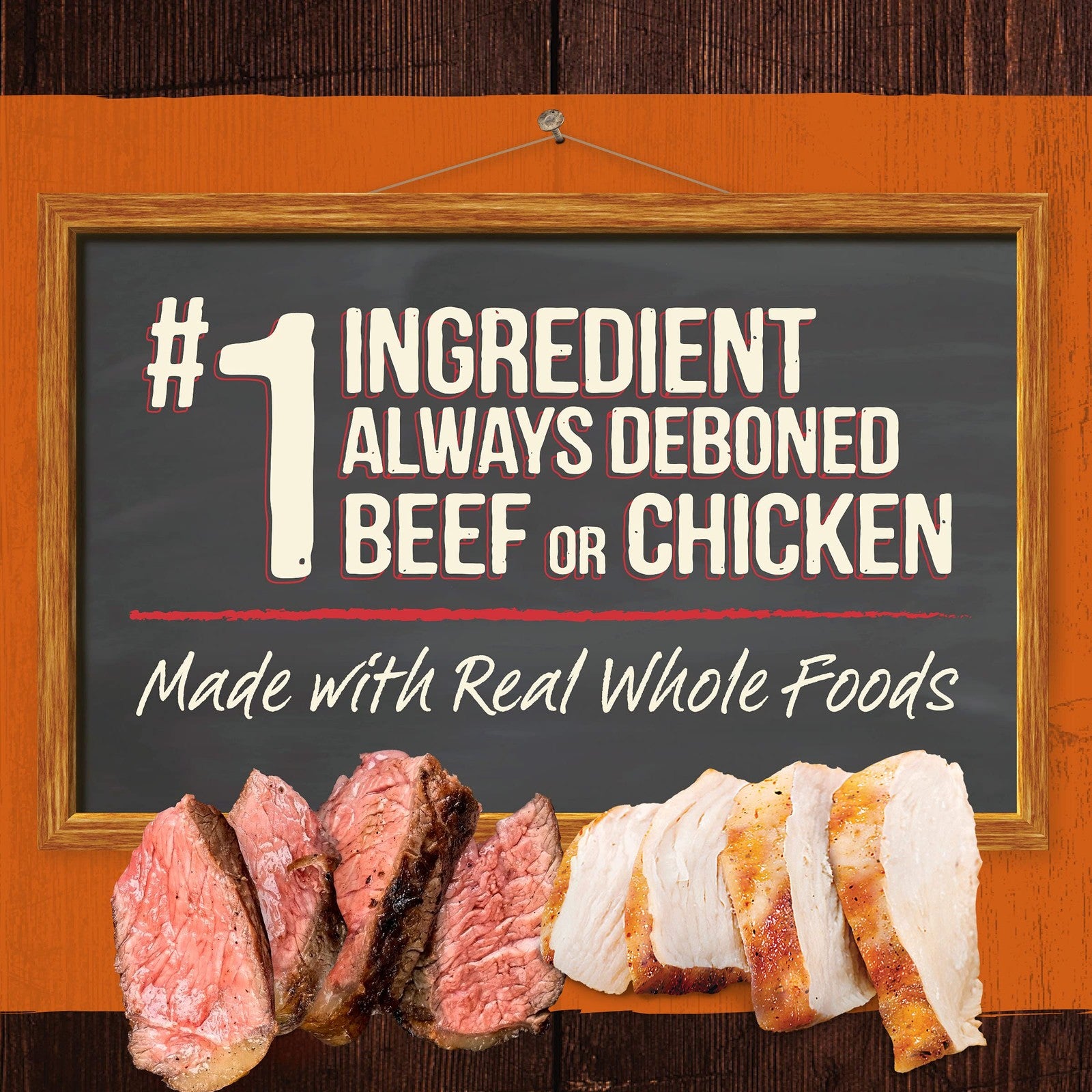 Merrick grain-free canned dog food variety pack with beef and chicken flavors in 9.5lb pack, showing cans with colorful labels.