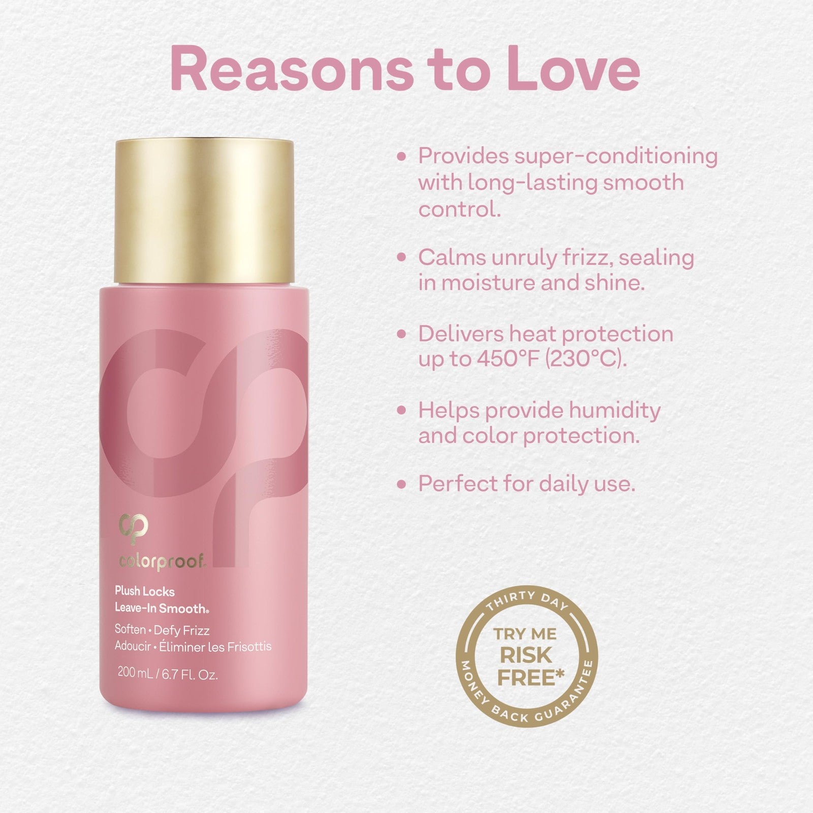 ColorProof Plush Locks Leave-in Smooth Anti-Frizz Lotion in a pump bottle, designed to reduce frizz and protect hair.