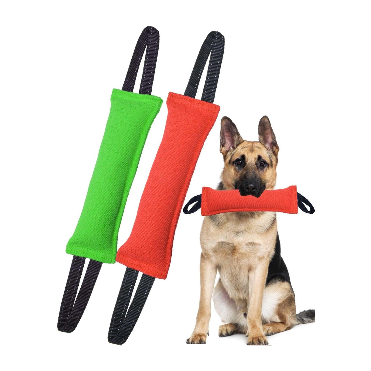 Clysoru dog tug toy double pack with tough jute bite pillows for training and play, suitable for puppies and active dogs