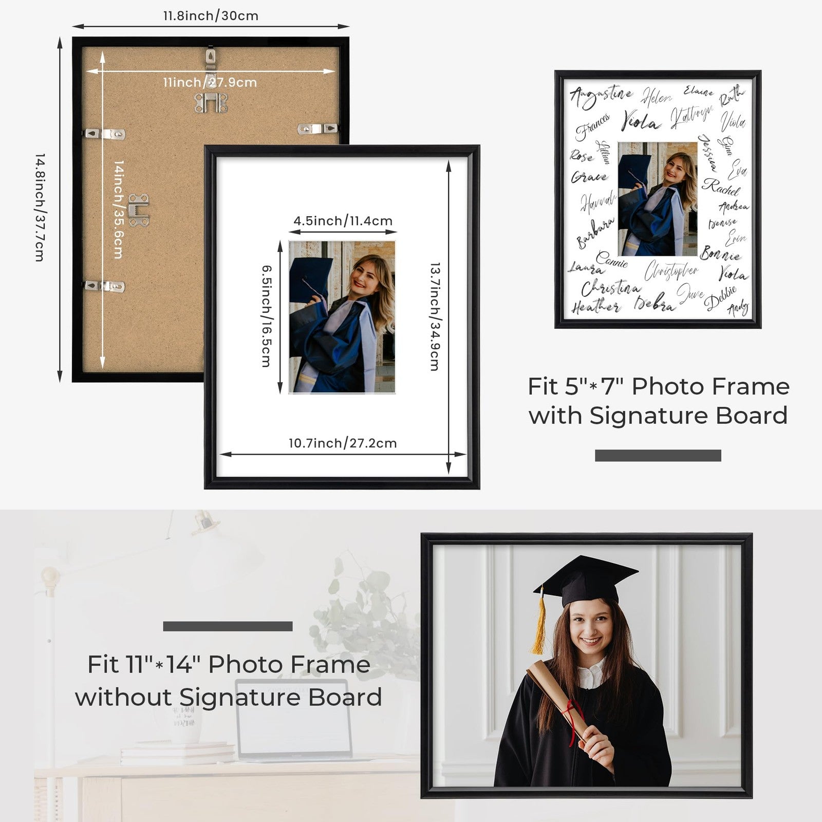 Axeman 11x14 signature frame for 5x7 photos or guest books, ideal for weddings and graduations, with elegant design.