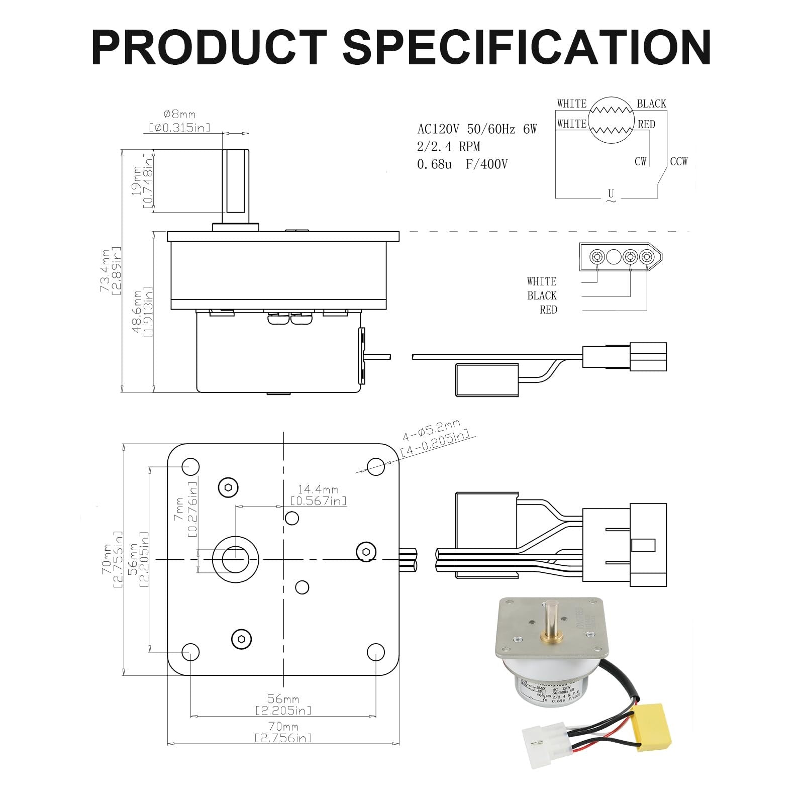 RALZAOTO upgraded 2.4RPM auger feed motor for Quadra-Fire, AC120V, with wiring and mounting components visible in the image.