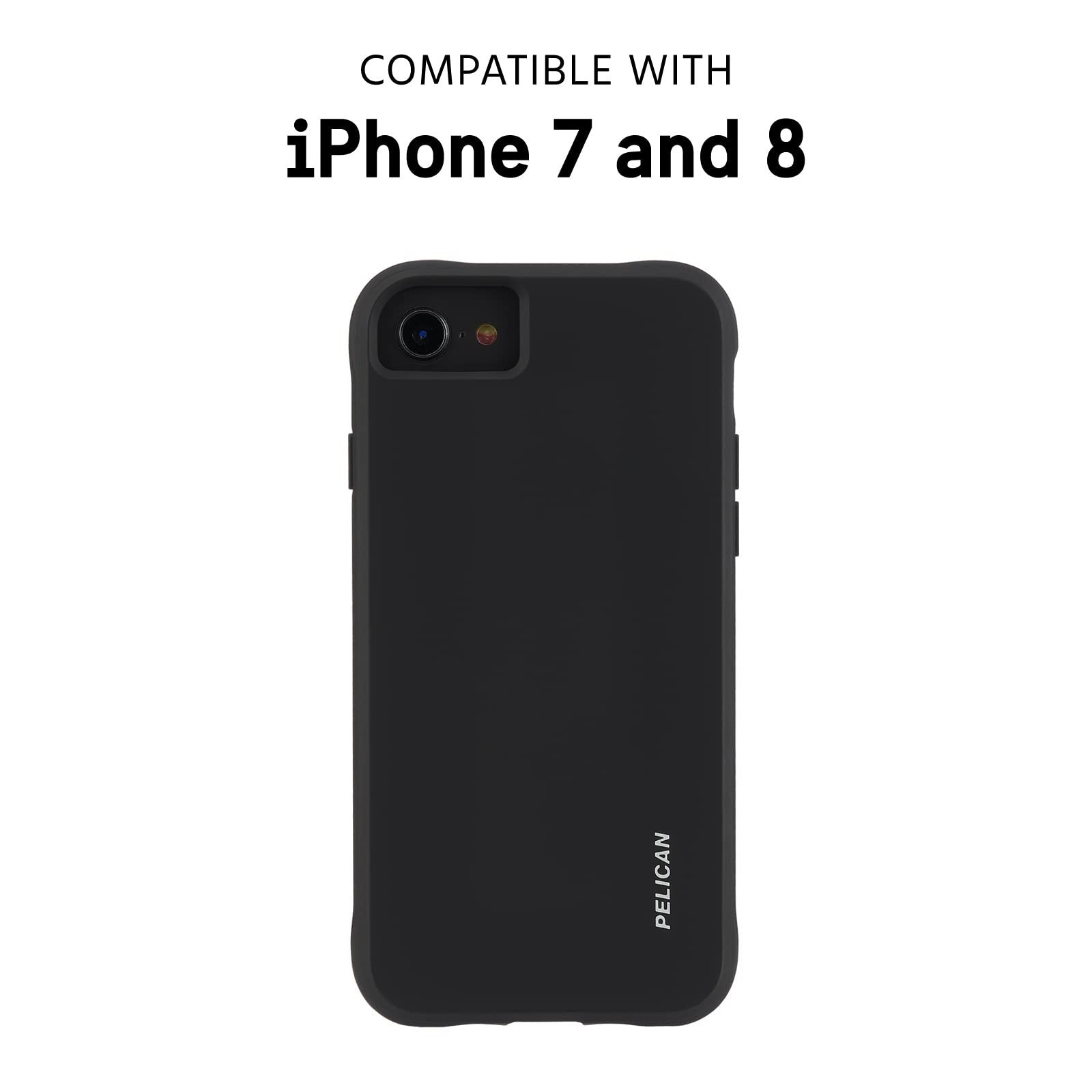 Pelican Ranger Series iPhone SE/7/8 case with wireless charging compatibility, rugged protective design in black.