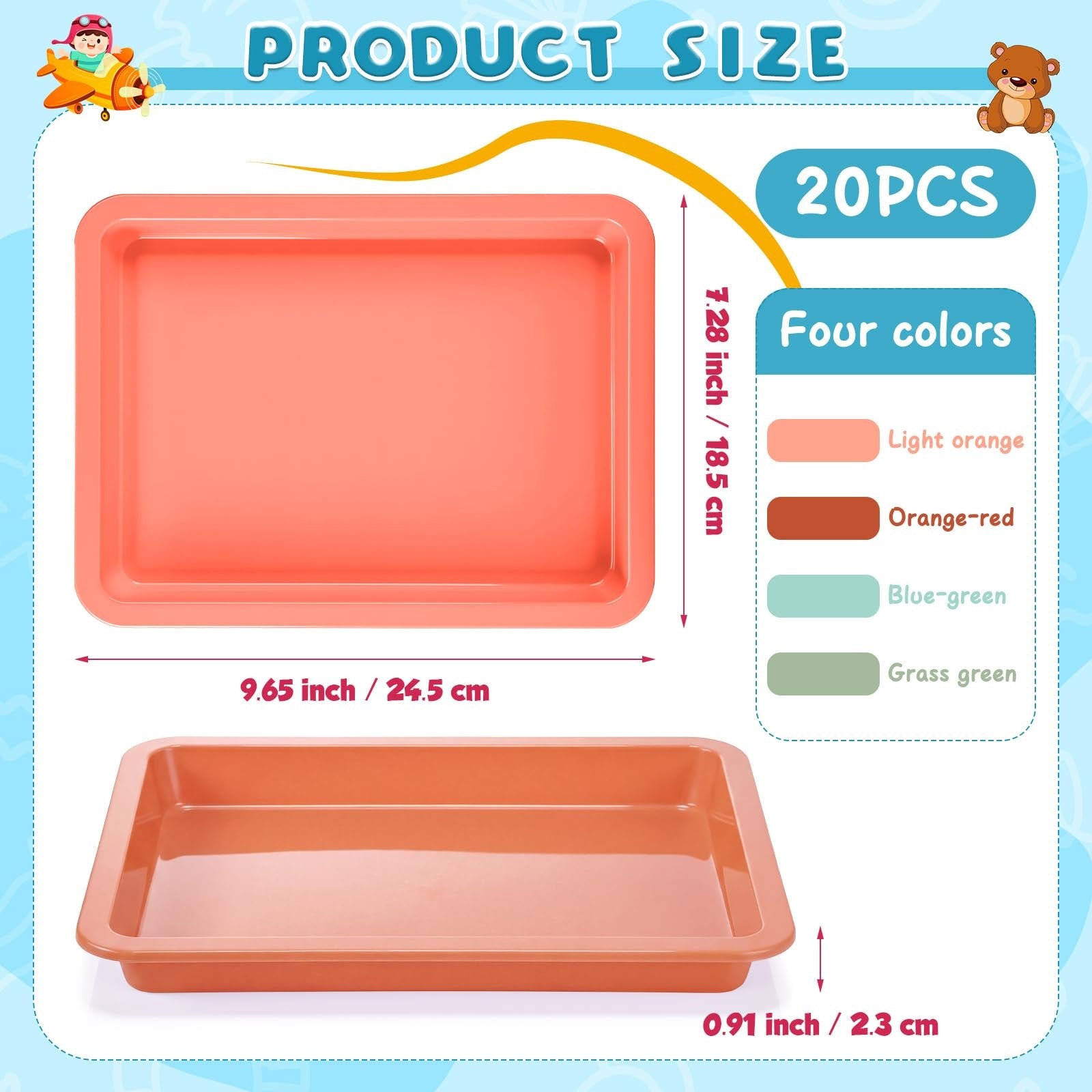 Mimorou 20-piece set of colorful plastic art sand trays for sensory activities, stackable and ideal for creative play.
