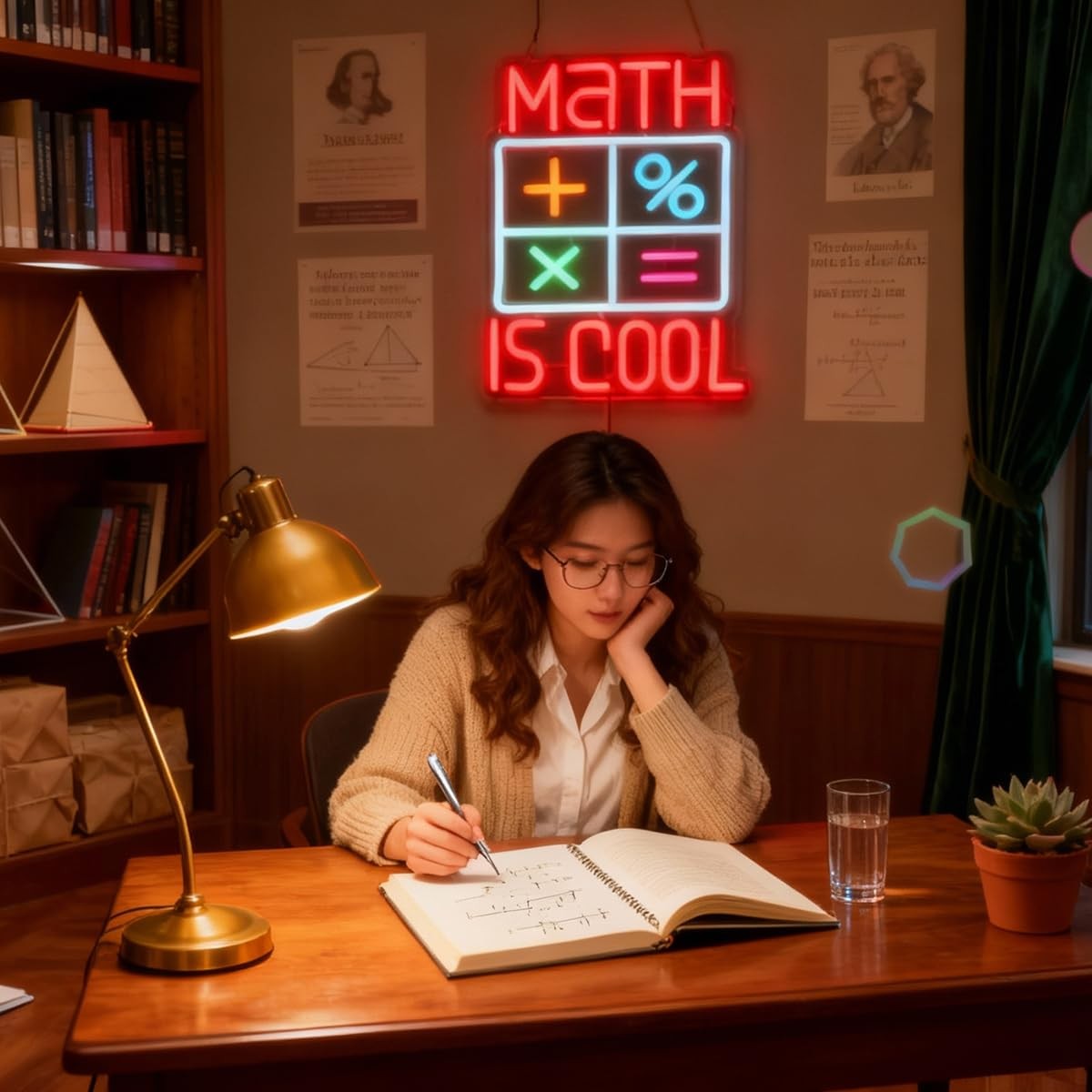 Nordstylee Math Is Cool neon sign with LED light, ideal for classrooms and math enthusiasts, featuring bold neon lettering.