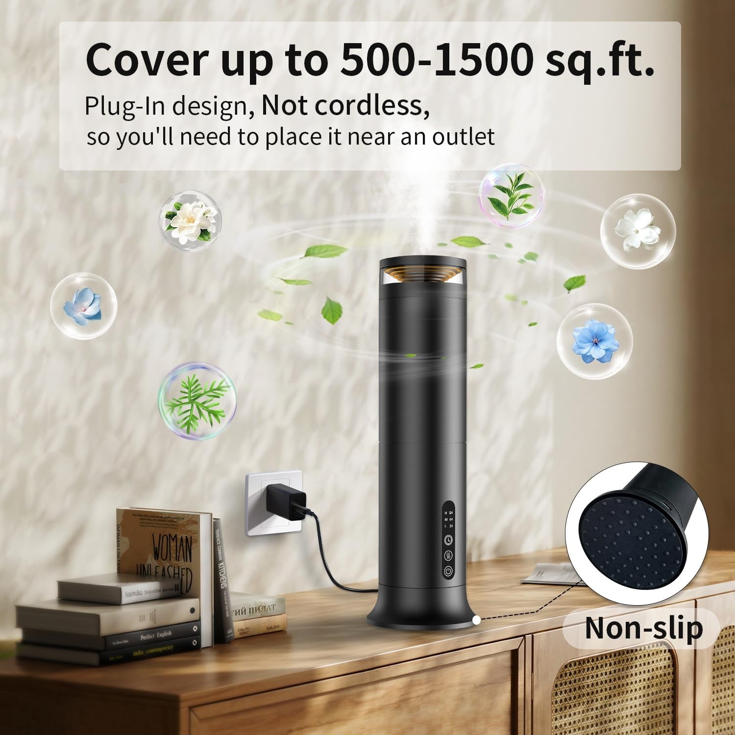 Waterless scent diffuser starter kit with nano tech, designed for up to 1000 sq ft, featuring sleek, modern design and minimal components.