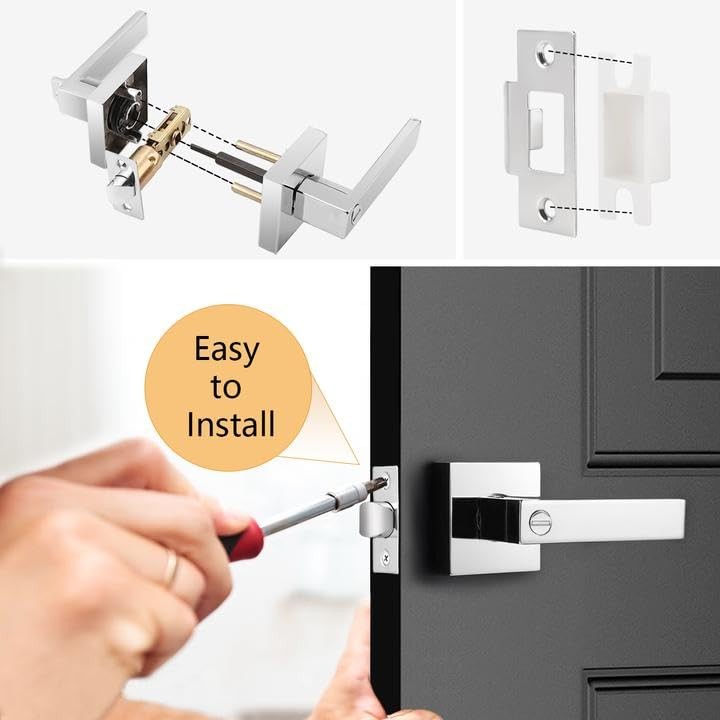 Probrico heavy duty privacy door handle lever with contemporary square design, featuring a sleek metal finish and ergonomic grip.