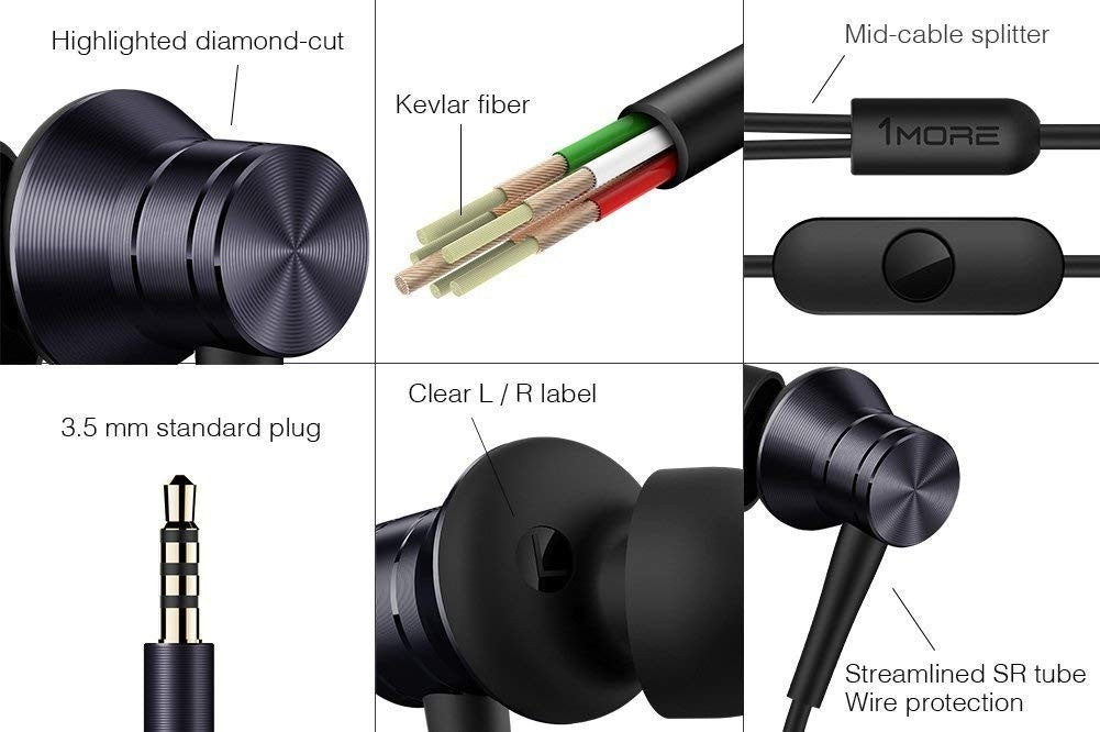 1MORE E1009 Piston Fit in-ear headphones with microphone, black design and inline control visible in the image.