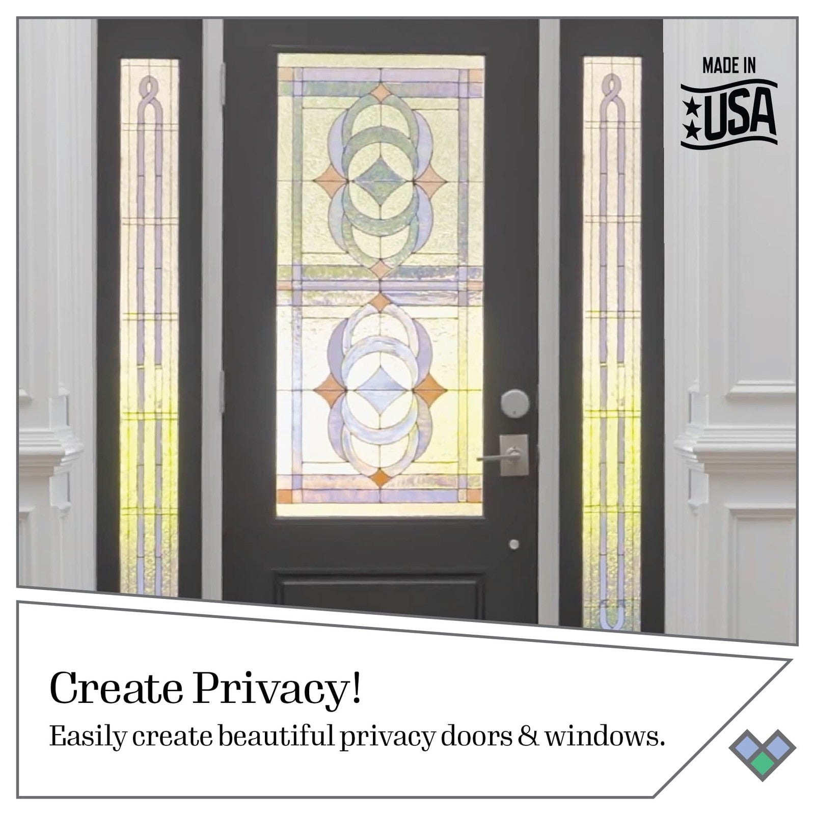 Gallery Glass privacy window stained glass pattern pack for DIY art, featuring colorful glass designs and intricate patterns.