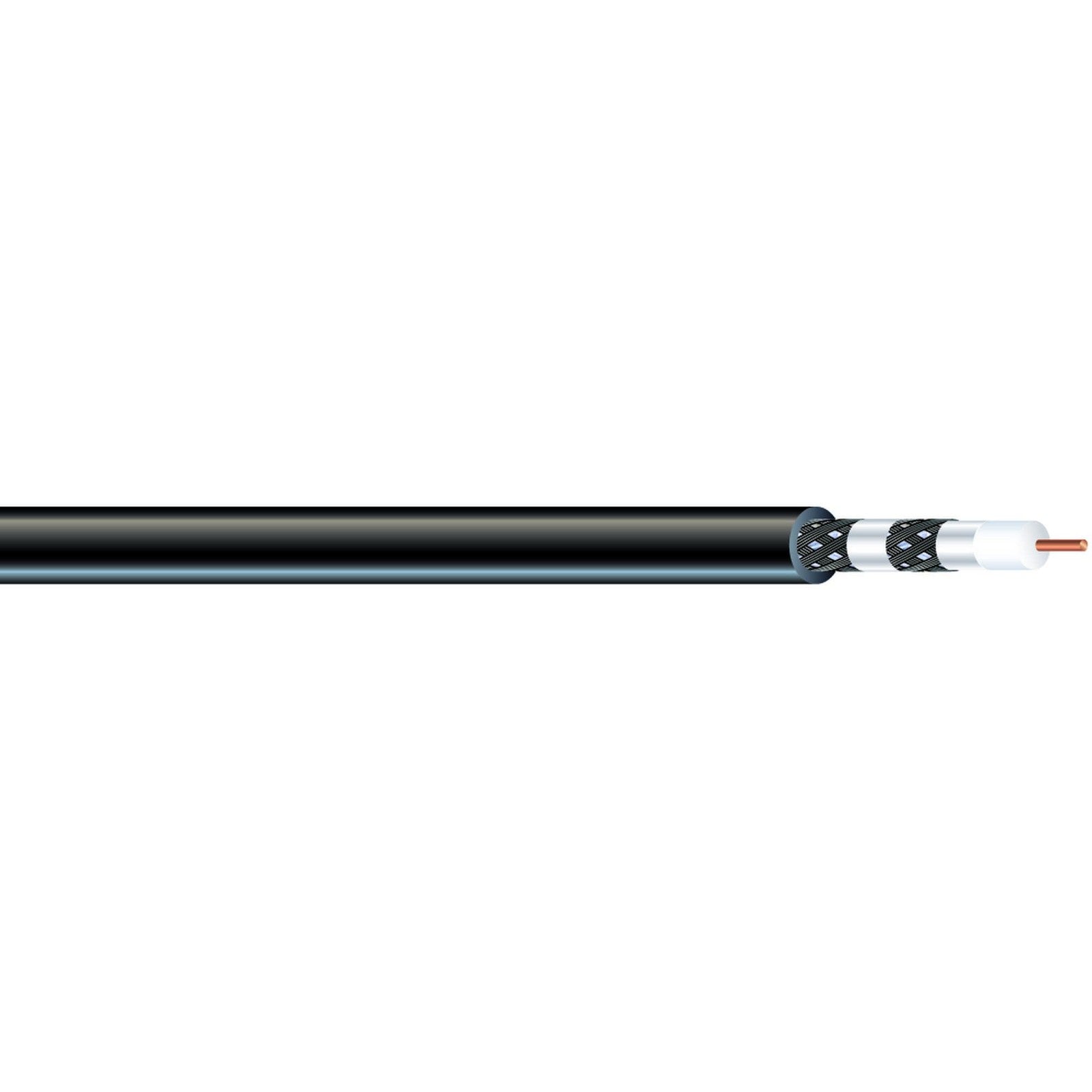 Southwire RG6 Quad Shield CATV communication cable coil, 100 ft, with multiple shielding layers for high-quality signal transmission.