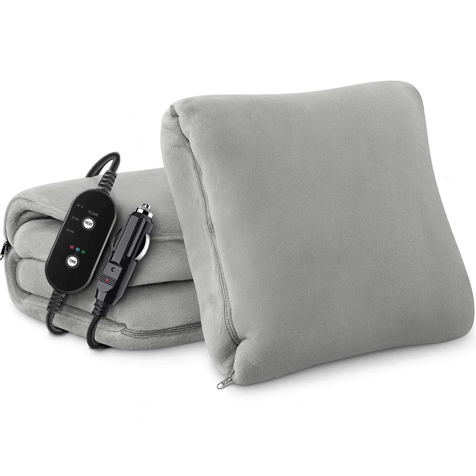 Sino Salected portable car heated blanket in flannel, 12V/24V, 60x44 inches, ideal for travel and comfort during drives.