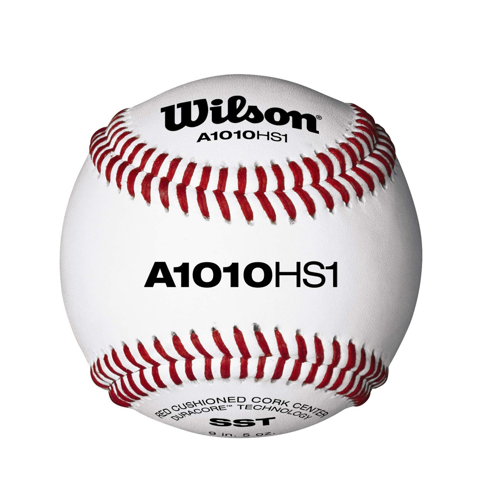 Wilson A1010 HS1 Pro Series SST baseballs, a dozen, showing white leather cover, red stitching, and Wilson branding on each ball.