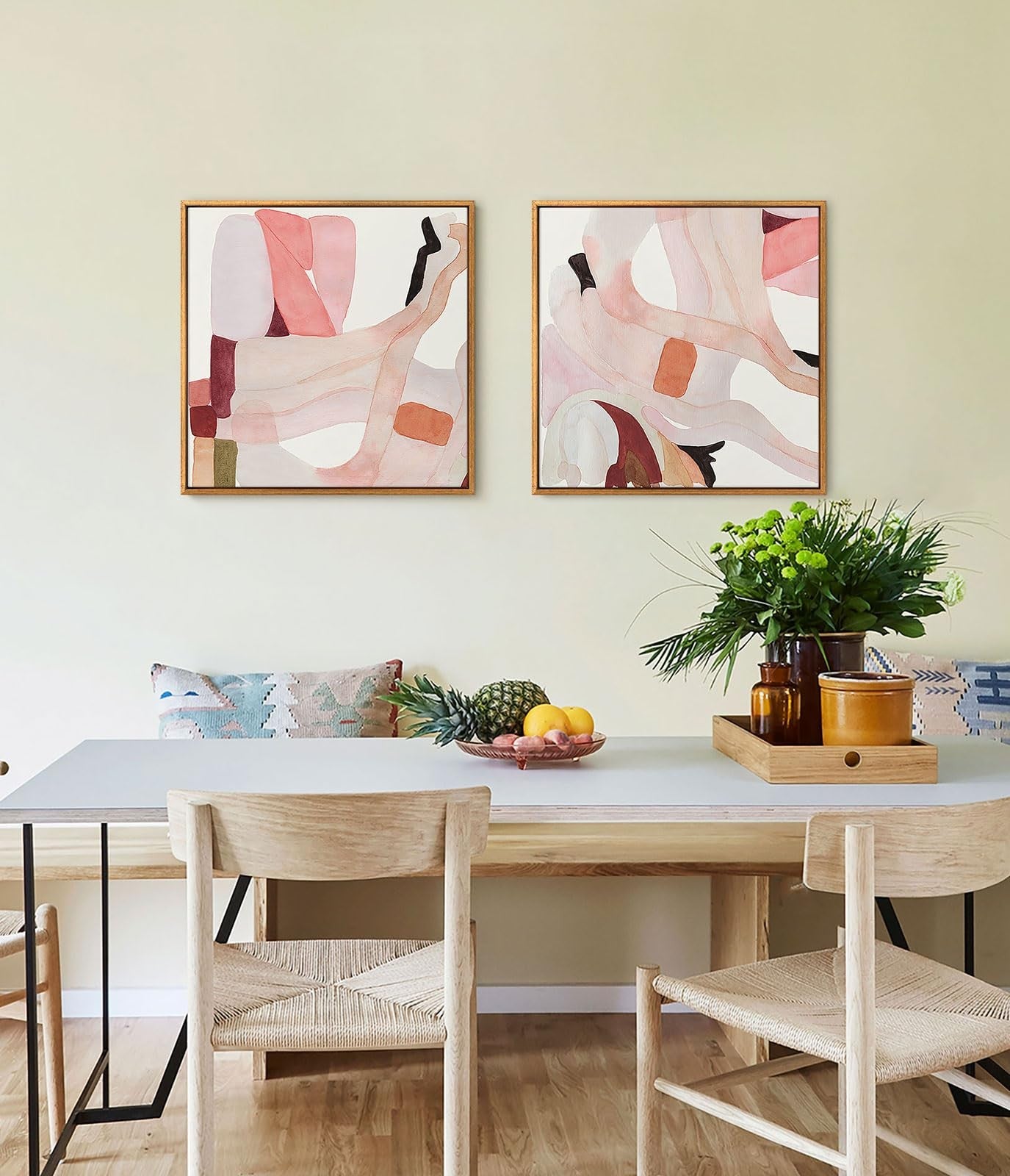 FOLKOR 14x14 inch rustic floating frames for canvas paintings, 2-pack, showcasing sleek, wooden gallery-style wall display.