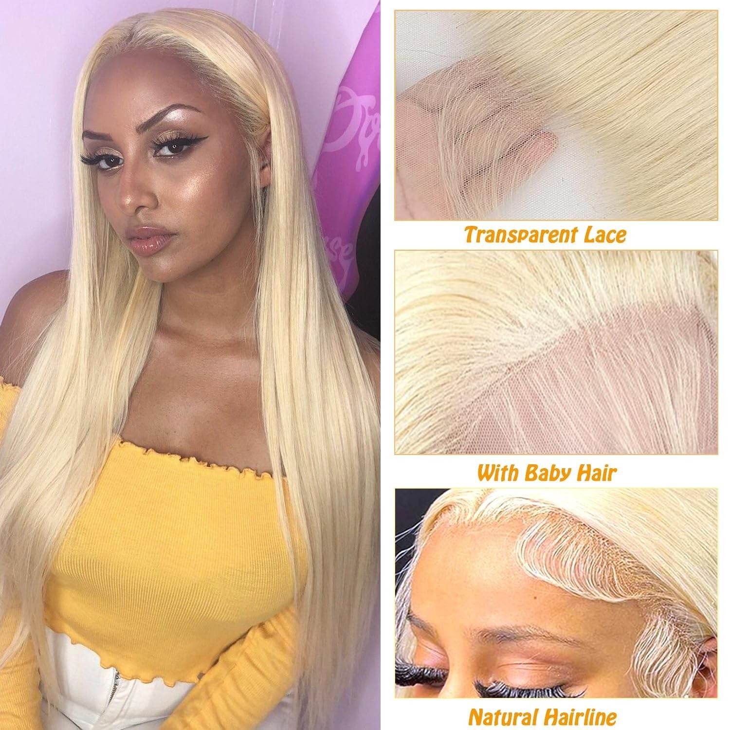 KAFEIER 613 Blonde 5x5 straight HD lace closure with baby hair, 100% human hair, 18-inch blonde #613 color, soft and natural-looking