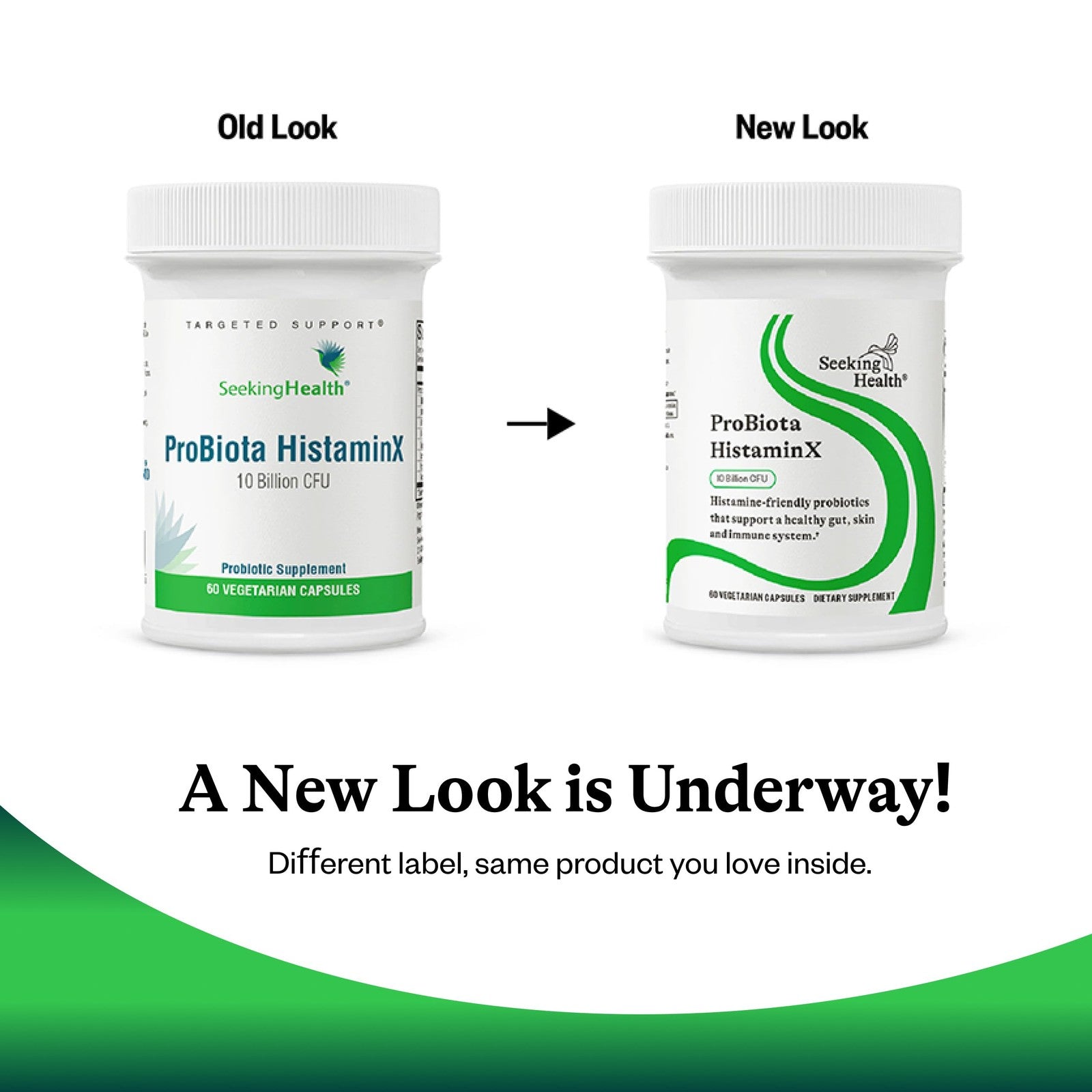 Seeking Health ProBiota HistaminX gut health supplement bottle with capsules for digestion support and gut microbiome balance.