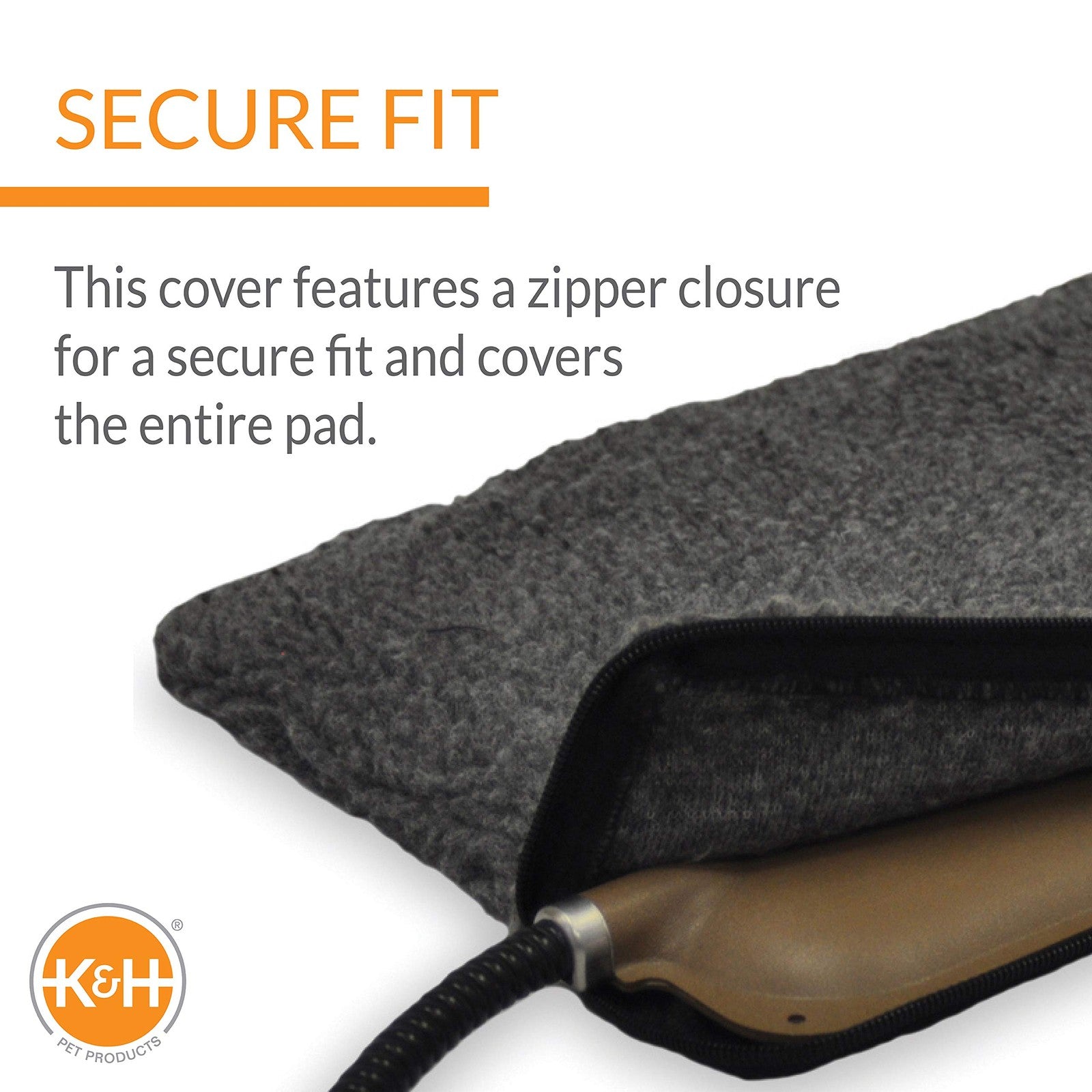 K&H Pet Products small electric heating pad with cover, designed for pets, showing the soft fabric cover and heating element.
