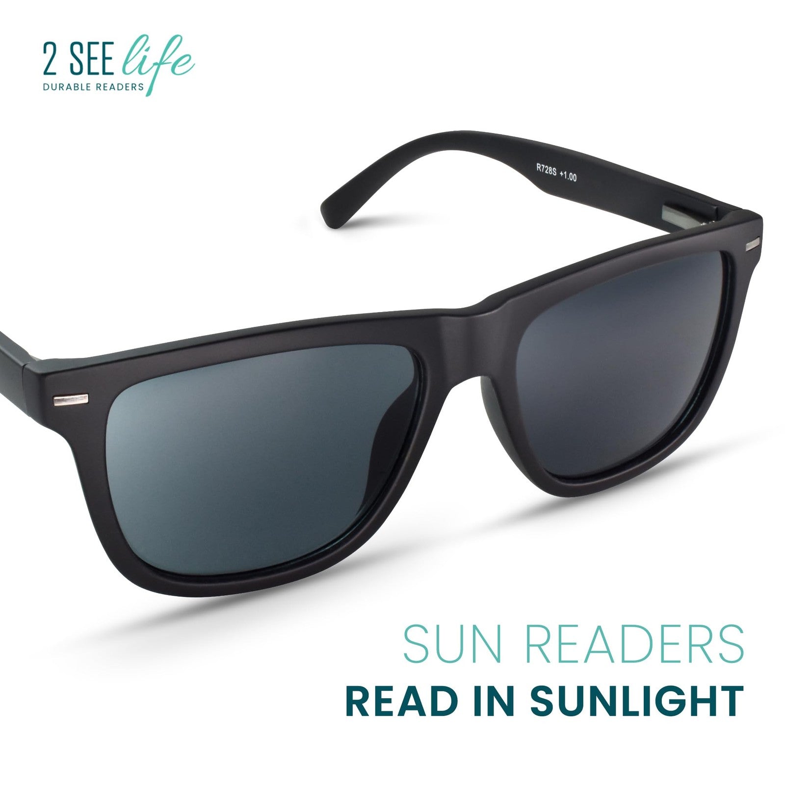 2SeeLife oversized TR-90 reading sunglasses for men with sturdy frame and medium fit, featuring dark lenses and modern design.