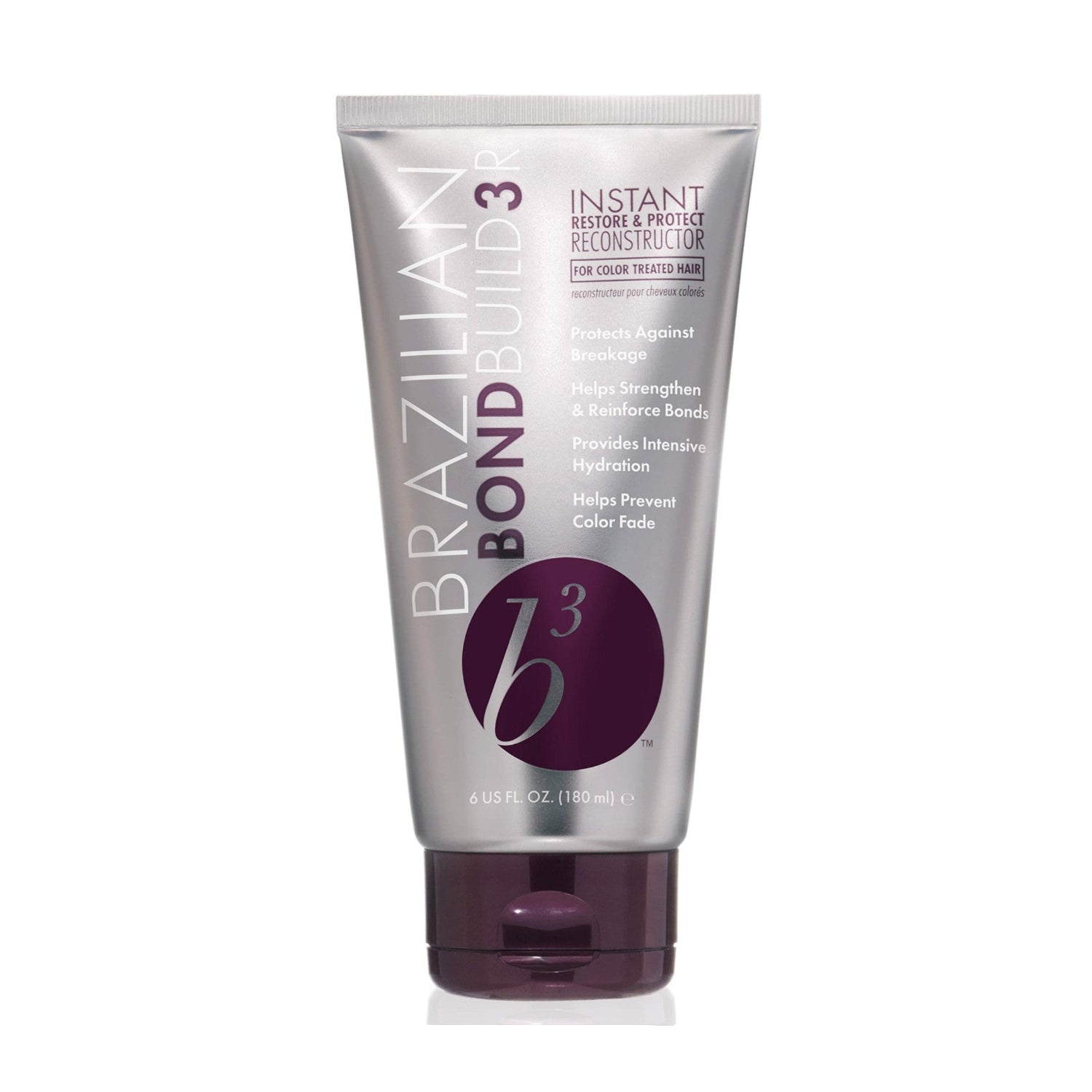 B3 Brazilian Bondbuilder Instant Restore & Protect Reconstructor 6oz bottle with label and cap, hair treatment product.