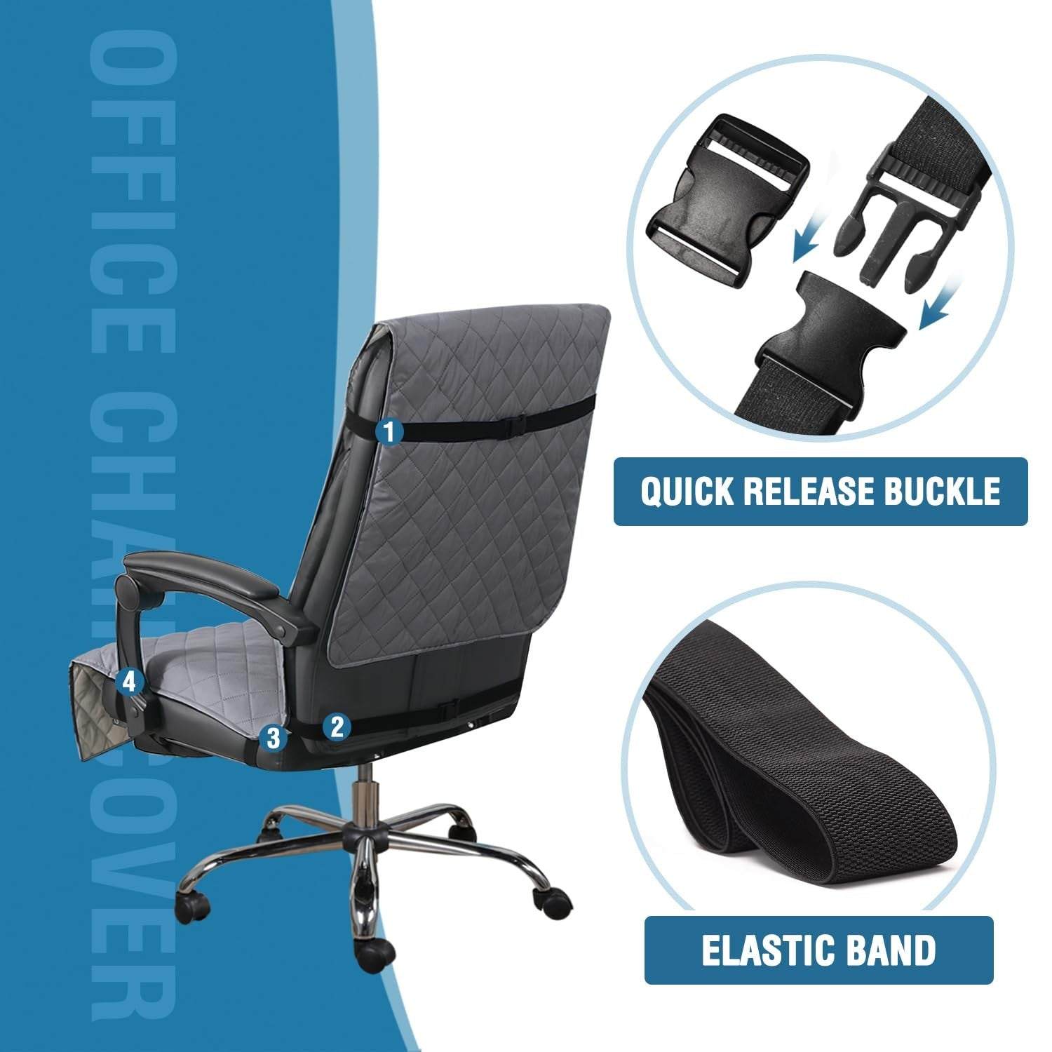 H.VERSAILTEX Reversible grey water resistant microfiber dining chair cover with non-slip buckle straps