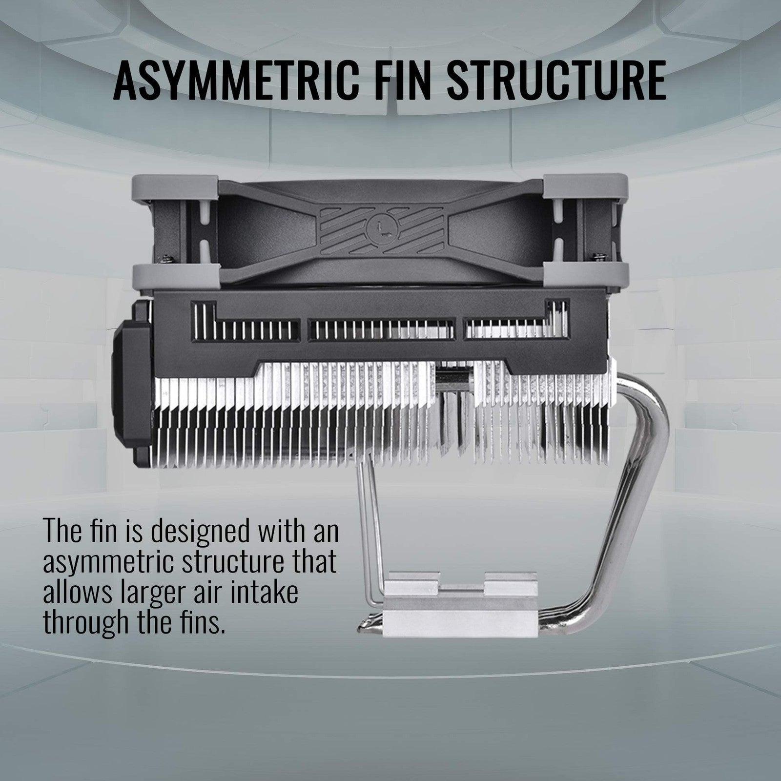 Thermaltake TOUGHAIR 110 CPU cooler with top flow design, 140W TDP, compatible with Intel and AMD sockets, shown from side angle.