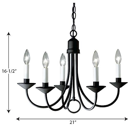 Progress Lighting five-light white candles traditional chandelier with elegant candle holders and classic design.