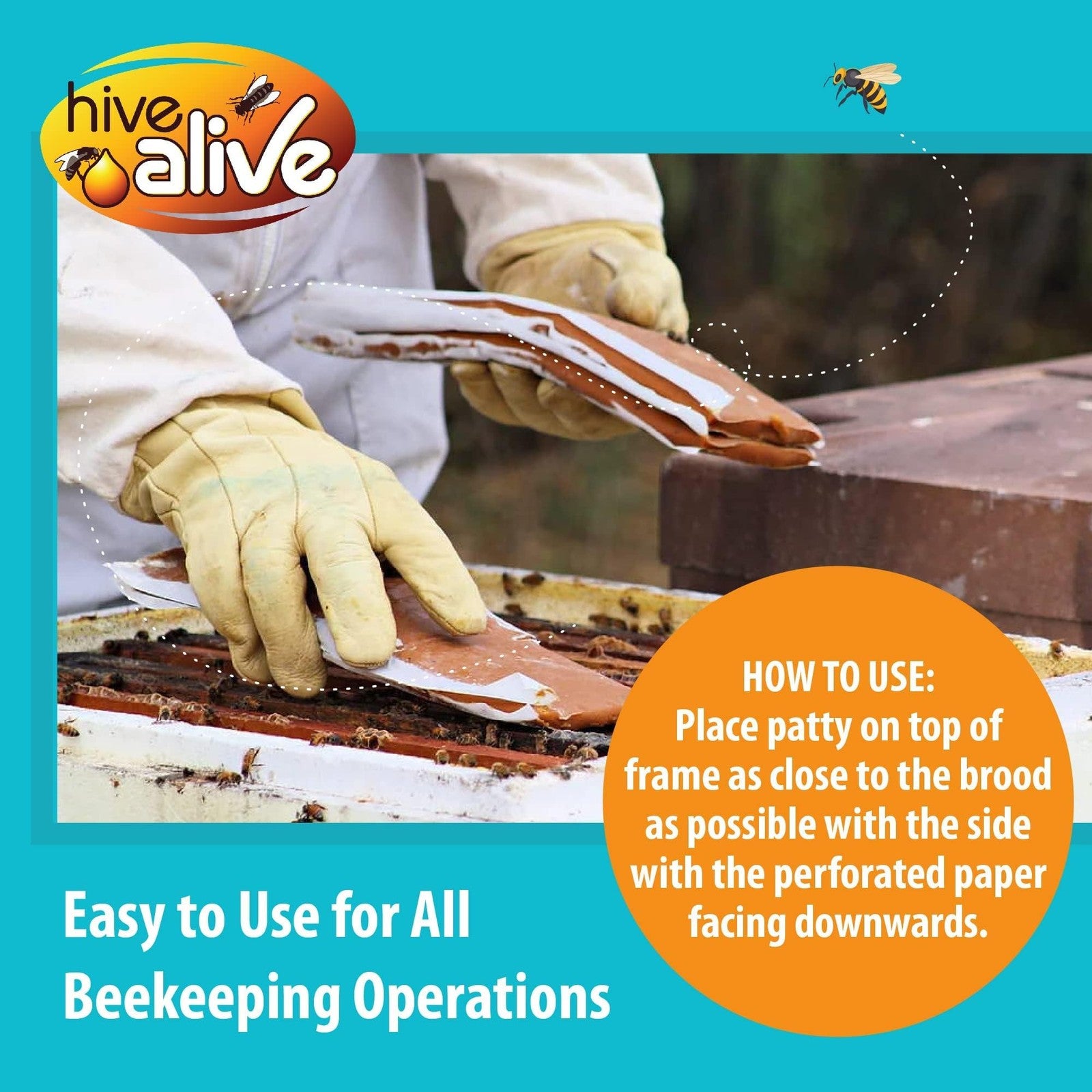 Hive Alive honey bee pollen patty, 10 lb pack, showing individual bee food patties for hive nourishment and pollination support.