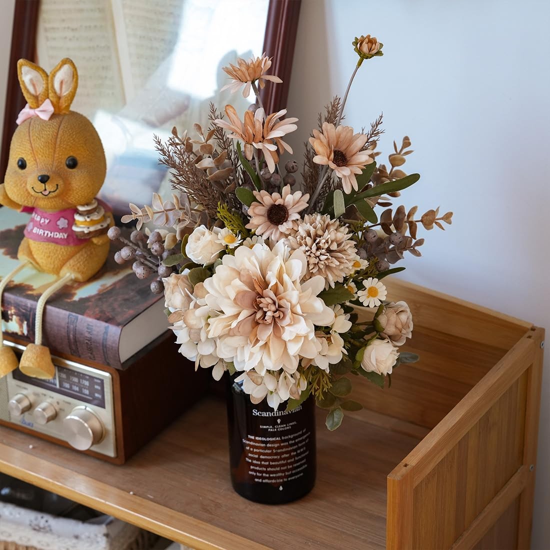 Peauley 16-inch artificial silk flower arrangement with faux plastic flowers for table decor, featuring colorful, realistic-looking blooms.