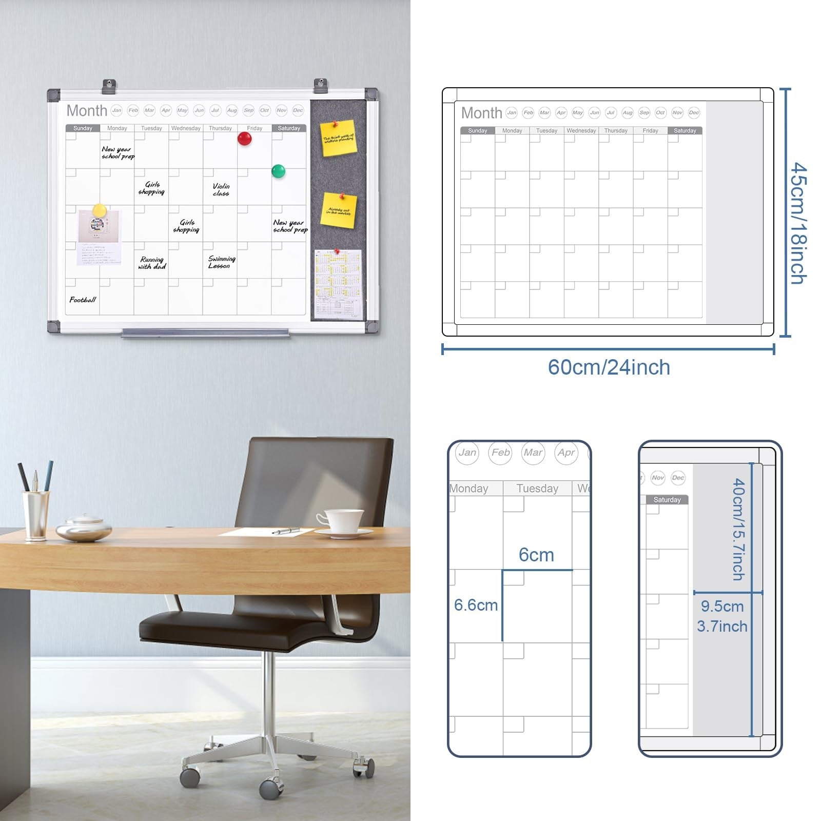 MAKELLO dry erase wall calendar in whiteboard and grey felt, 24x18 inches, showing a clean, organized planning space.