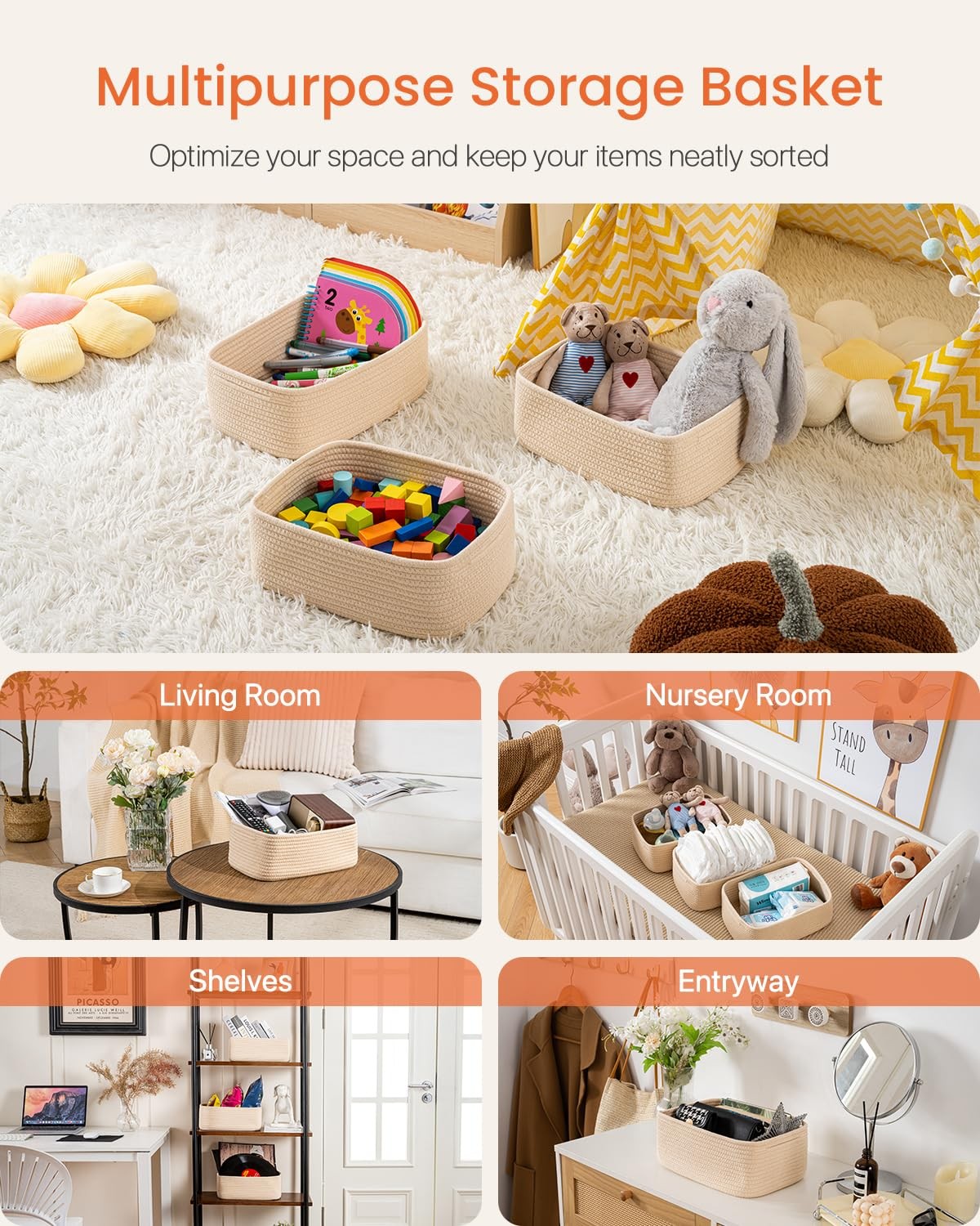 Small woven storage basket by KALLAX, 12x8x4.5 inches, with handles, ideal for organizing small household items.