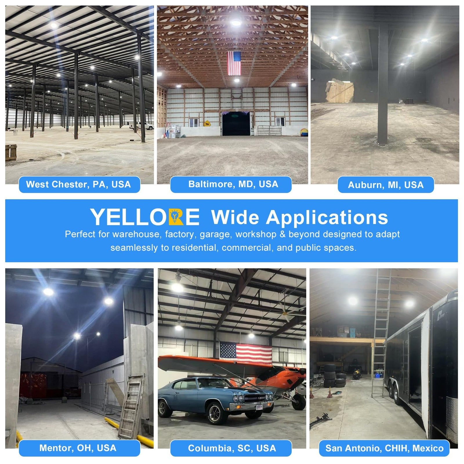 Yellore 480V high bay LED light with 277V-480V, 3-wattage options 240W, 200W, 150W, industrial lighting fixture