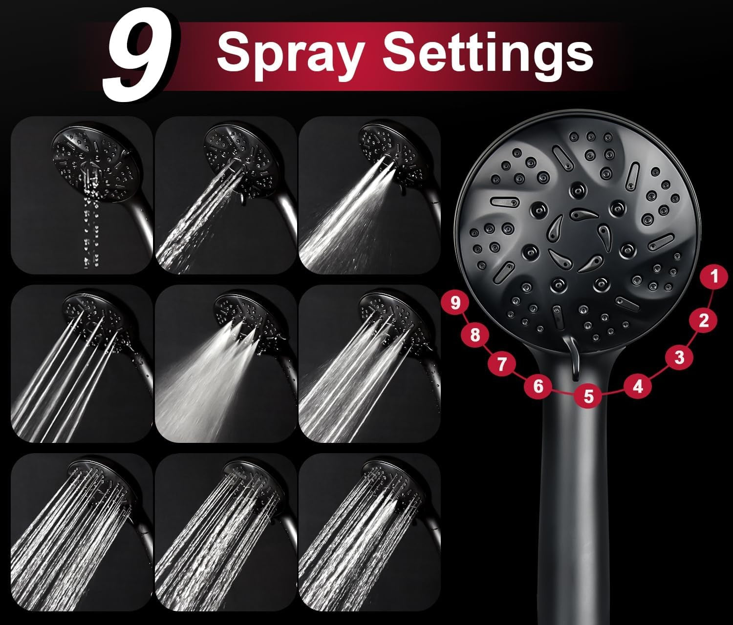 GRICH 2.5GPM shower head with hand-held attachment, high-pressure, 2-in-1 bathroom fixture, chrome finish, water-saving design