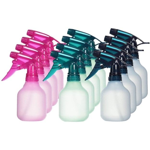 Prime Pro empty spray bottles in assorted colors, 24-pack, with trigger spray nozzles for household and gardening use.