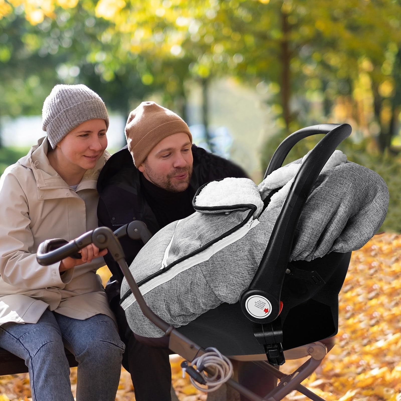 CARUILI winter car seat cover for babies, plush and windproof, designed for baby girls and boys, providing warmth and comfort.