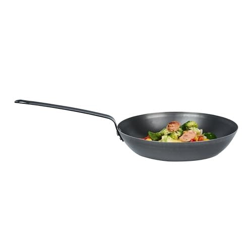 Restaurantware Met Lux 12-inch lightweight fry pan with triple-rive design, induction-ready, shown with a cooked meal inside.