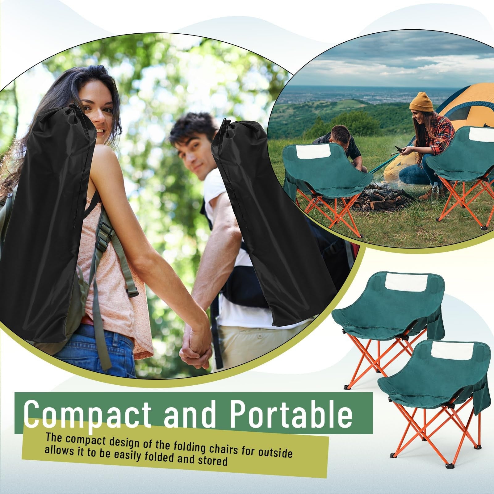 Seeloowy 2-pack compact camping chairs, portable folding design with carry bag, suitable for outdoor use and easy transportation