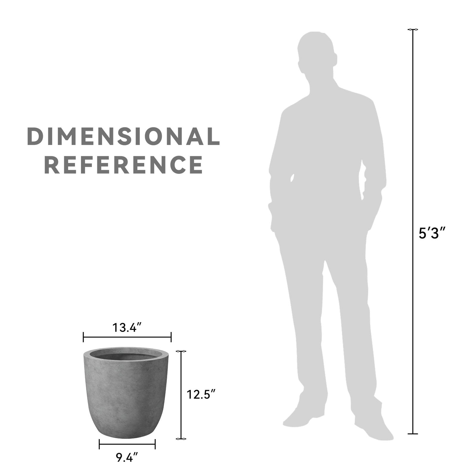 Large round Kante concrete planter with 13.4-inch diameter, modern outdoor and indoor decorative plant container.
