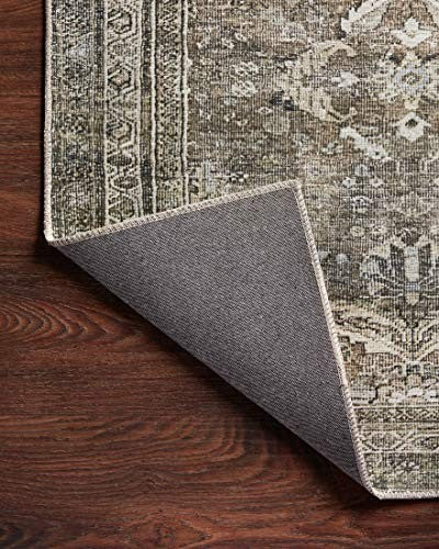 Loloi Layla Collection antique moss 2x7.6 runner rug with soft 0.13-inch thickness, featuring intricate pattern and cozy texture.