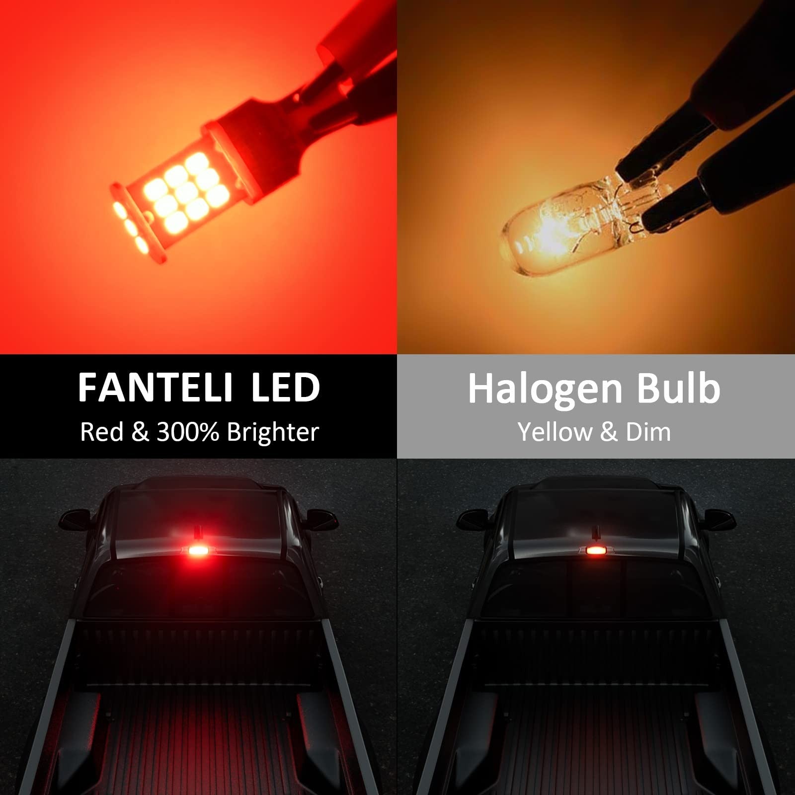 FANTELI 912 921 LED strobe flashing third brake light, 300% brighter, non-polar design, mounted on vehicle rear for visibility