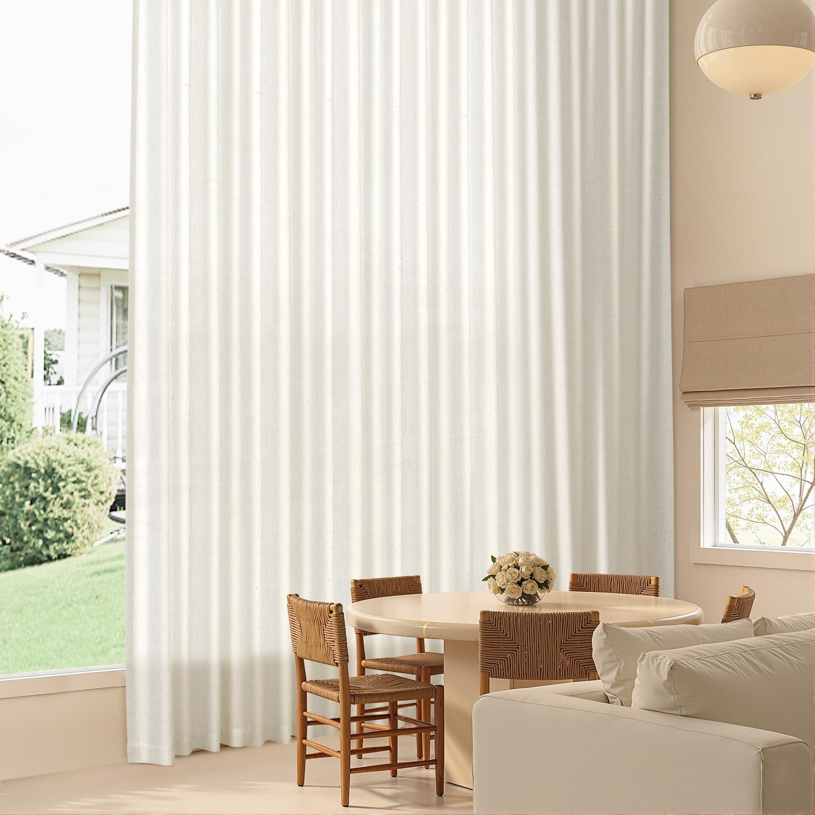 Nanspring extra long linen curtains in 126-inch length with two panels, suitable for living room window decor.