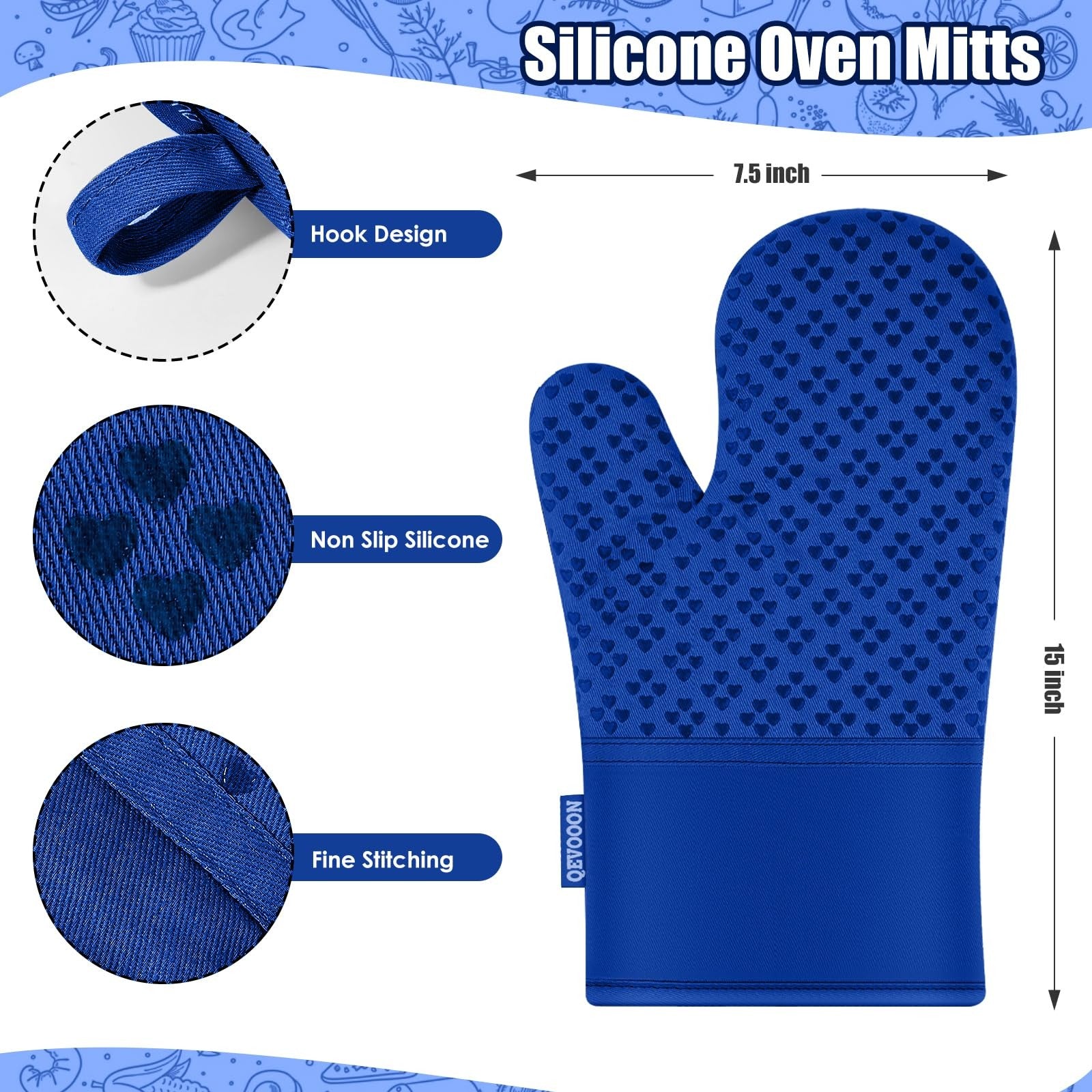 Set of Qevooon 100% cotton dish towels, dishcloths, and oven mitts for kitchen use, featuring colorful, absorbent fabric.