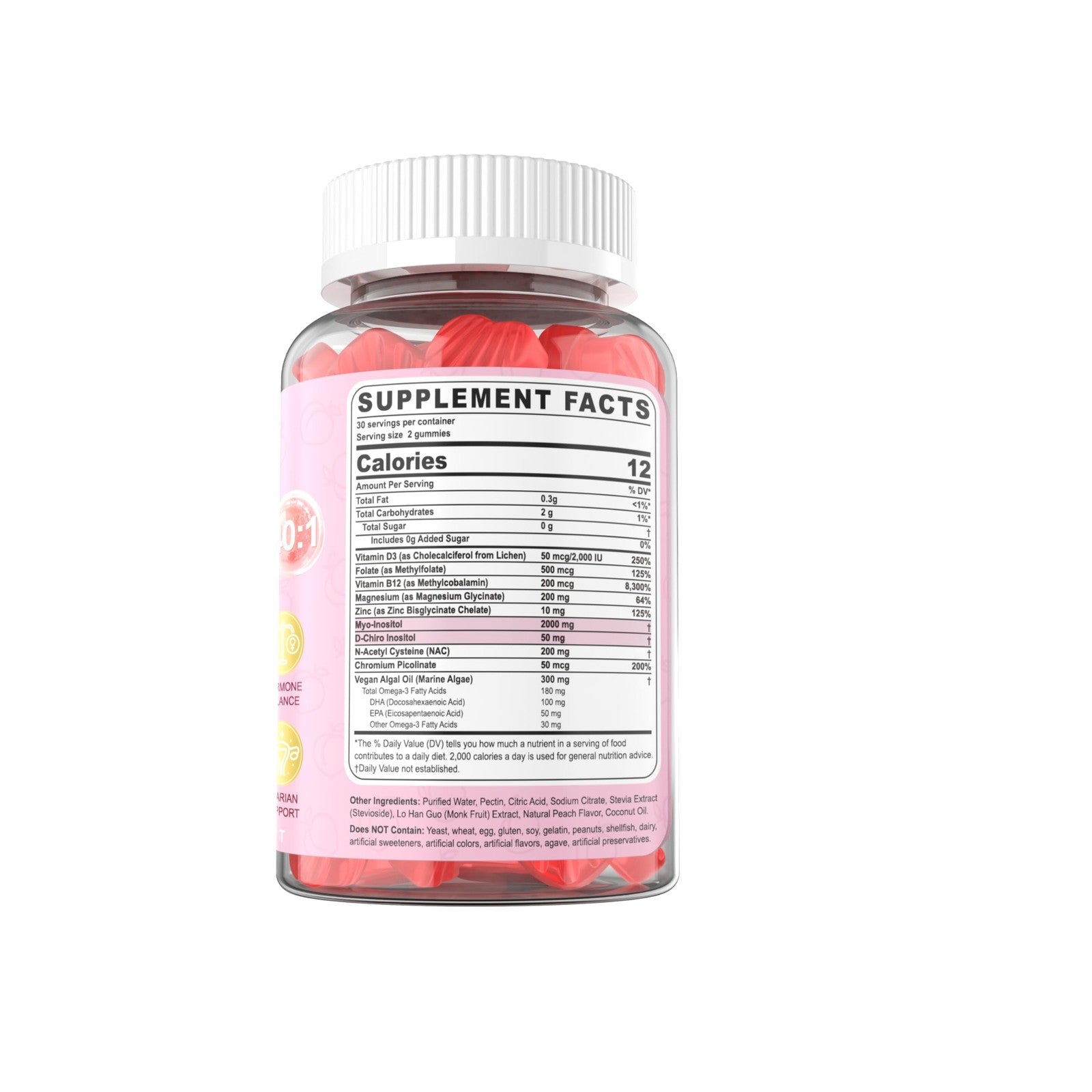 NEVISS Myo-Inositol and D-Chiro Inositol gummies for women, 40 count, showing the supplement bottles and gummies.