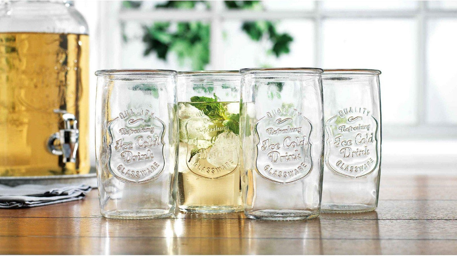 Set of 8 Glaver's highball glass cups, 20 oz stemless tall drinking glasses, clear glassware for beverages.