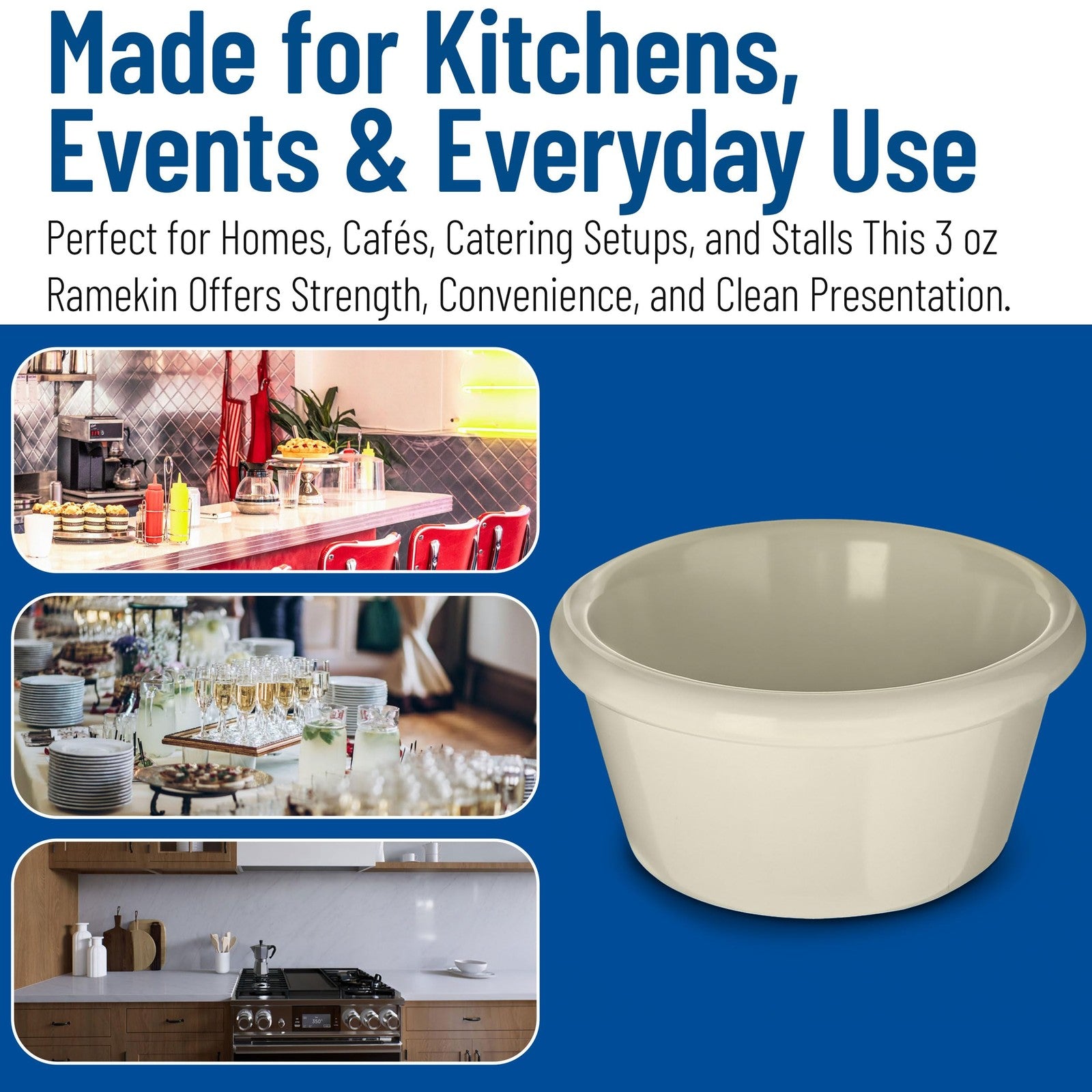 Clear plastic Carlisle FoodService Products ramekins sauce bowl for catering and kitchen use, shown filled with sauce.