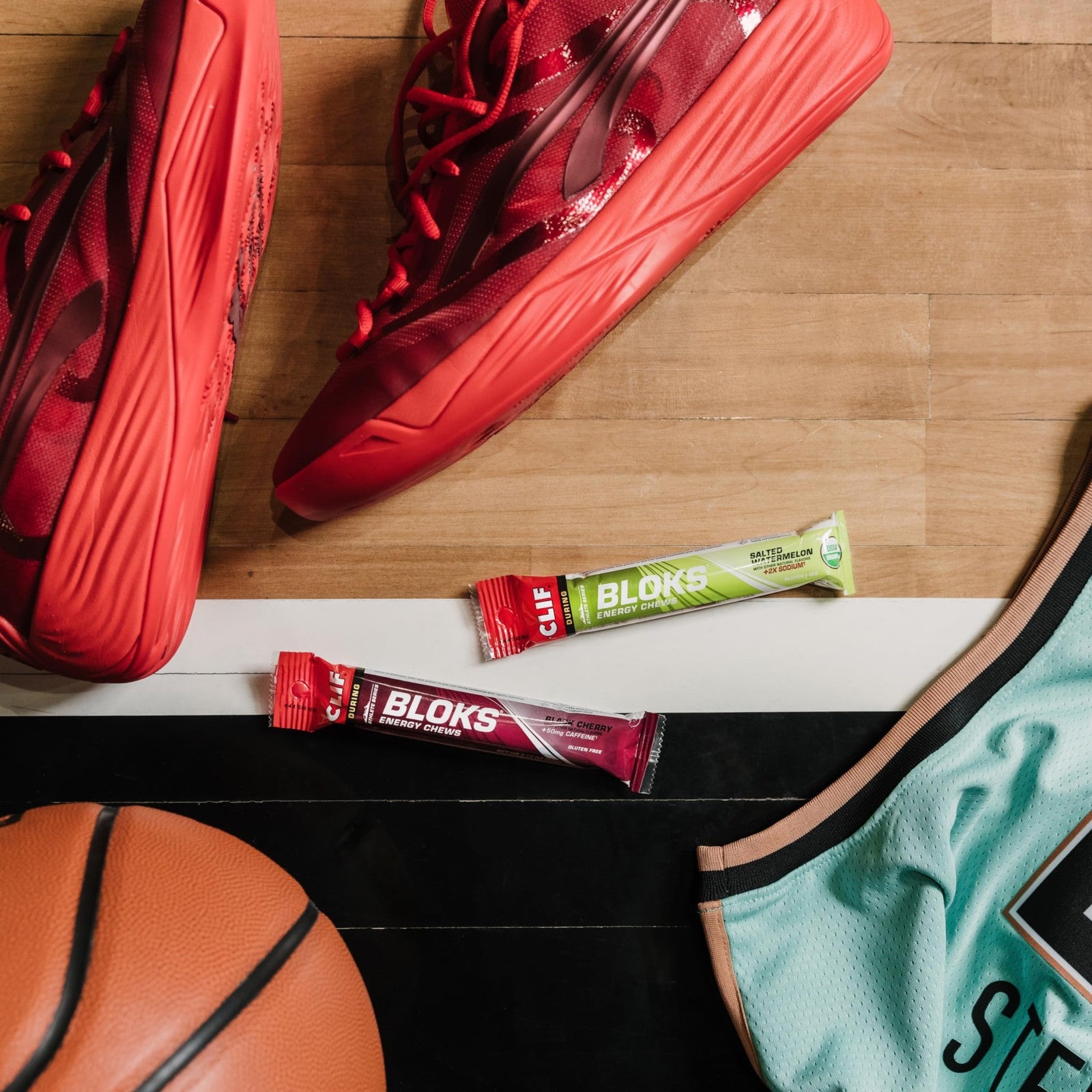 Clif Bloks Margarita flavor energy chews in an 18-pack, non-GMO, plant-based electrolyte supplement with vibrant packaging.