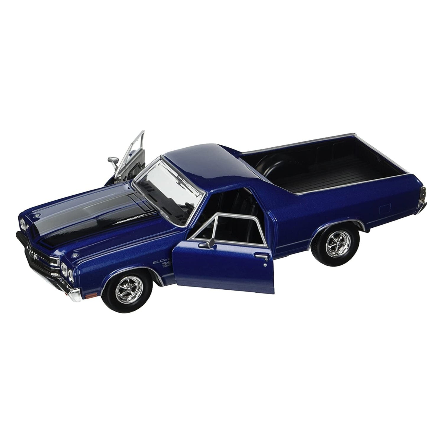 Diecast 1:24 scale American Classics 1970 Chevrolet El Camino SS by Motormax, showing the detailed silver pickup truck.